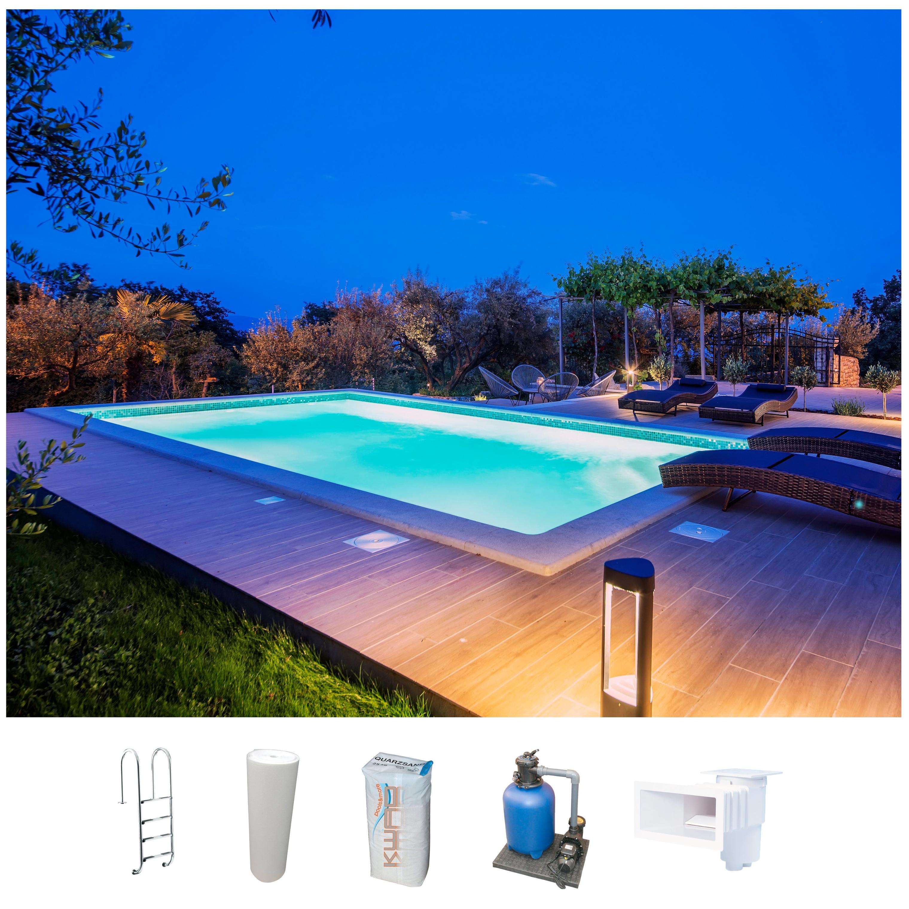 Schwimmbecken KWAD "STYROPORSTEIN POOL ALL INCLUSIVE, BxLxH: 300x600x150 cm", weiß, B:300cm H:150cm L:600cm, Schwimmbecken, Schwimmbecken, mit Edelsta