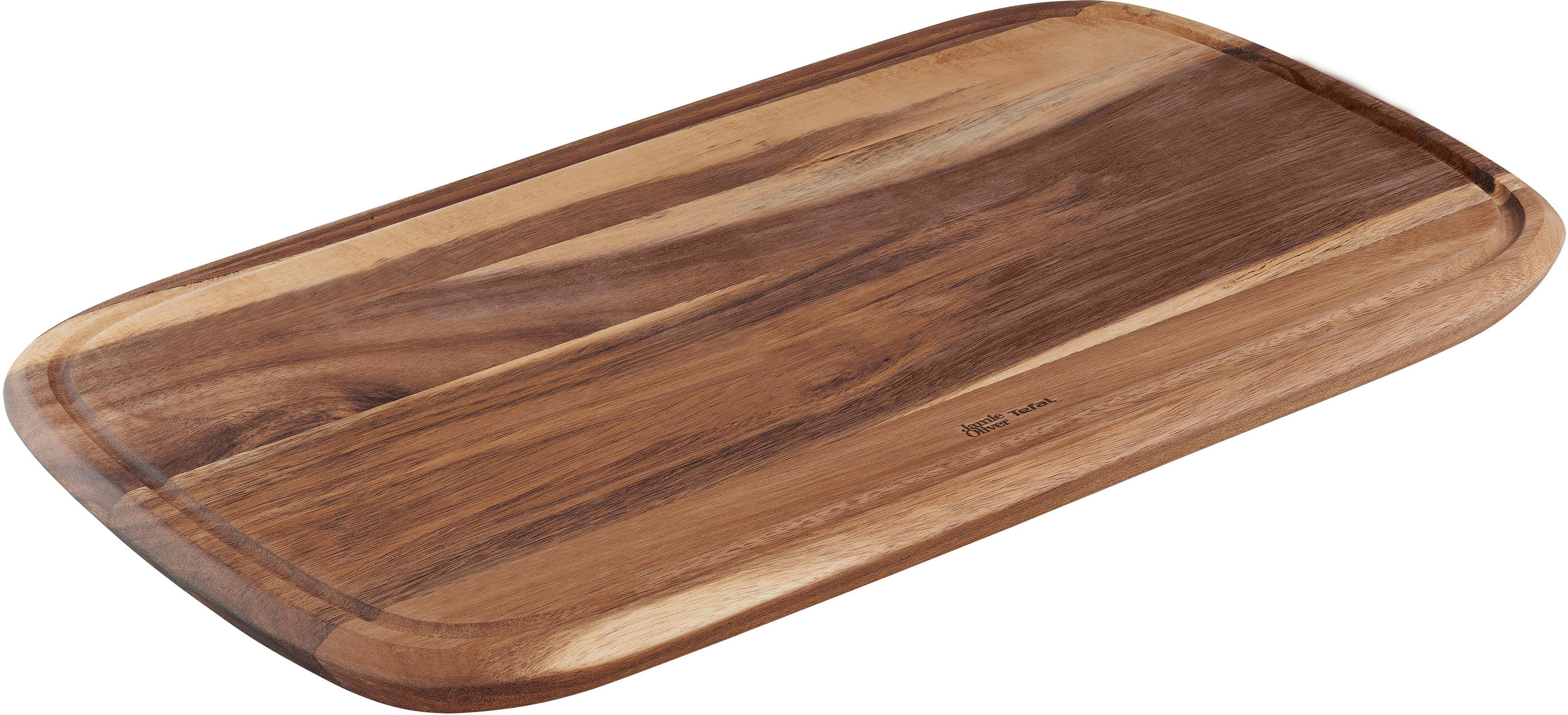 Schneidebrett TEFAL "Jamie Oliver", braun (holzfarben), B:28cm H:2,5cm L:49cm, Massivholz, Schneidebretter, Schneidebrett, praktische Saftrille, zum S
