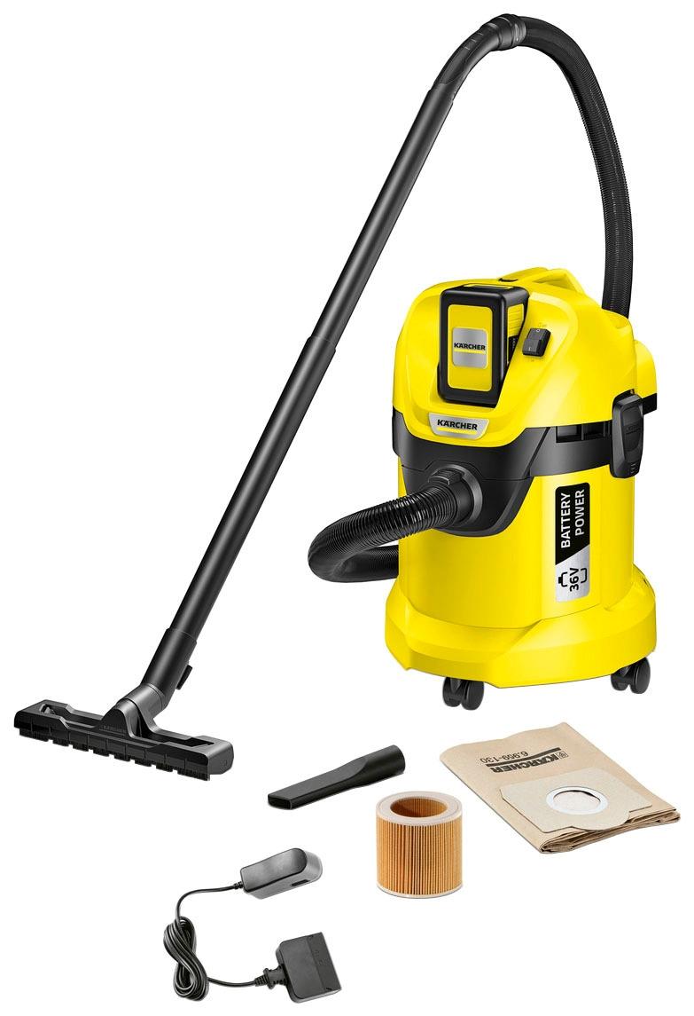 KÄRCHER Nass-Trocken-Akkusauger "WD 3 Battery Set", gelb, B:34cm H:50,3cm T:38,8cm, Akkusauger, inkl. 36 V/2,5 Ah Akku und Ladegerät, Nass-Trocken-Akk