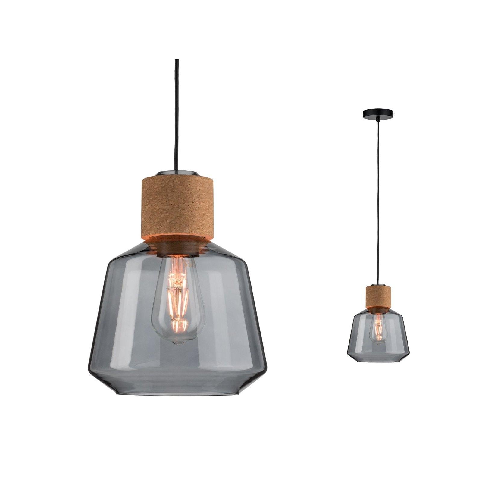 PAULMANN Pendelleuchte "Neordic Elia max. 1x20W Rauchglas/Kork/Schwarz 230V", schwarz (anthrazit, braun), 1, Ø 20,8cm, 1 Stk., Leuchten, E27, Pendelle