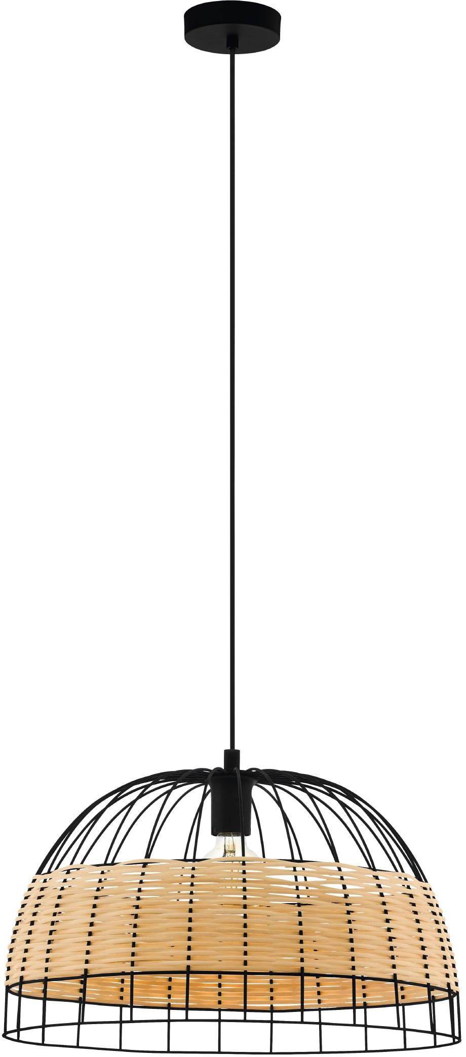 EGLO Hängeleuchte "ANWICK Hängelampe, Stahl und Rattan, Pendellampe, E27, Eszimmerlampe", schwarz (schwarz, natur), 1, Leuchten, Hängeleuchte, Wohnzim