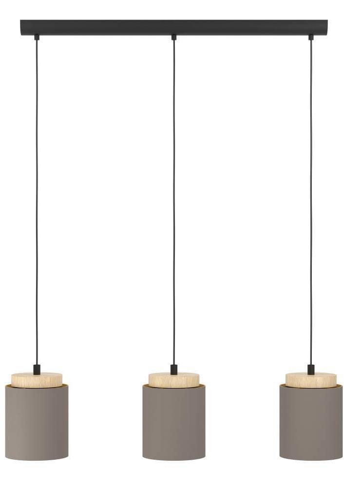 EGLO Hängeleuchte "ALBARIZA Pendellampe, Stahl, Holz, Textil, IP20, E27, Wohnzimmerlampe", braun (schwarz, braun cappuccino, gold), 3, H: 110cm, 1 Stk