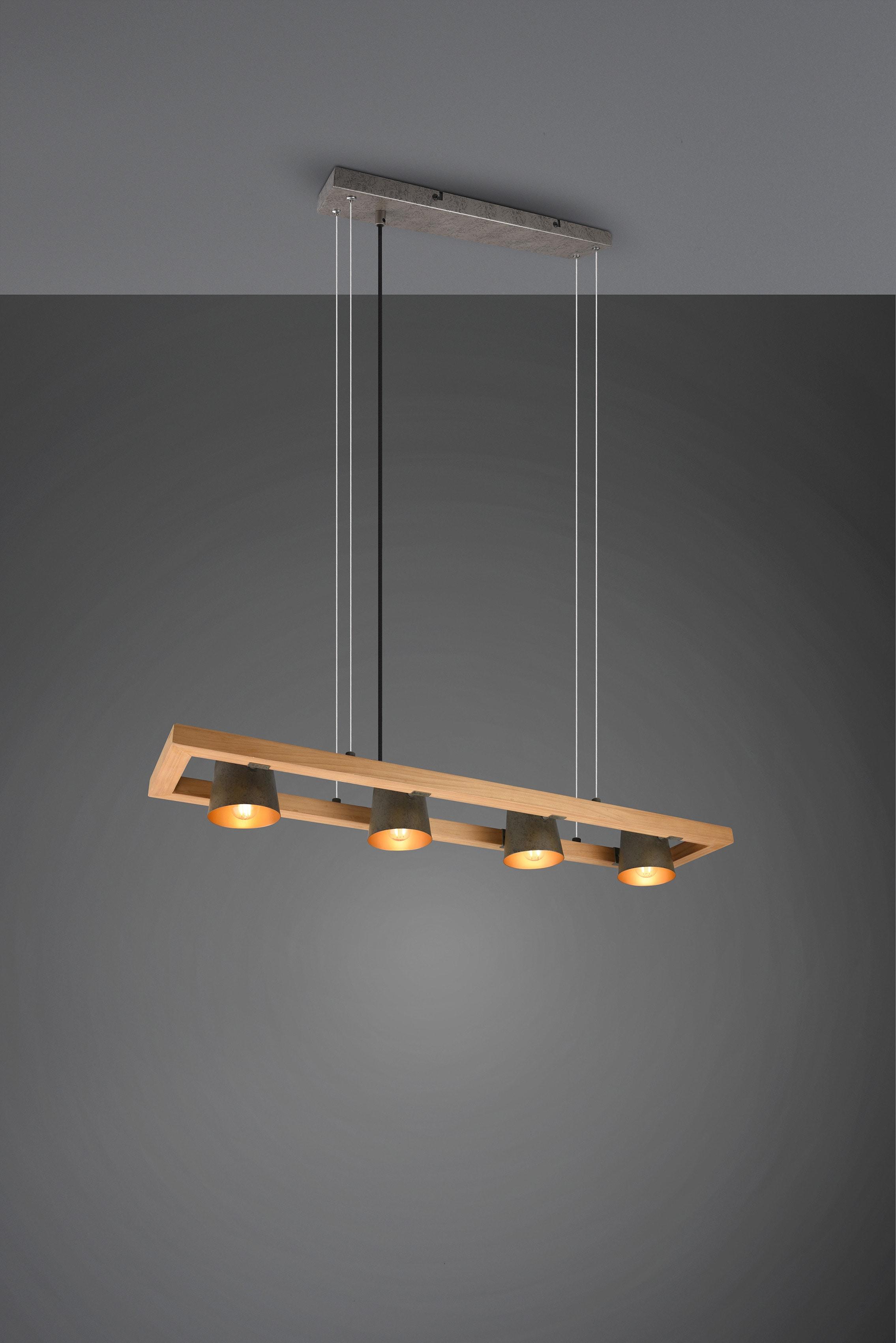 TRIO LEUCHTEN Pendelleuchte "Bell", grau (nickelfarben), 4, H: 150cm, 1 Stk., Leuchten, aus Holz mit Schirmen in Glocken-Design / Schirme nickel antik