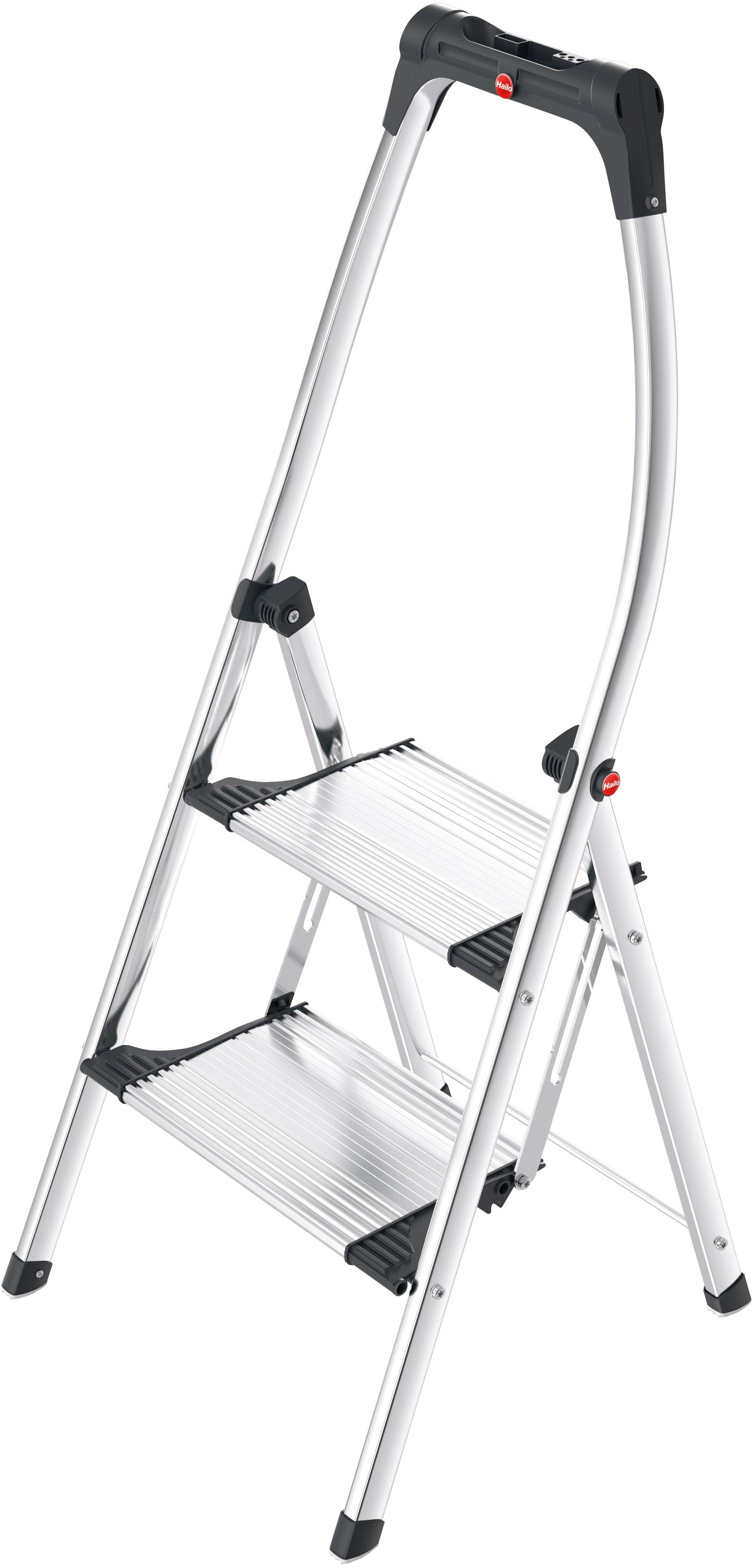Klapptritt HAILO "Trittleiter - K100 TopLine, aus Aluminuim und Kunststoff", grau (aluminiumfarben, schwarz), B:52cm H:127cm L:13cm, Aluminium, Kunsts