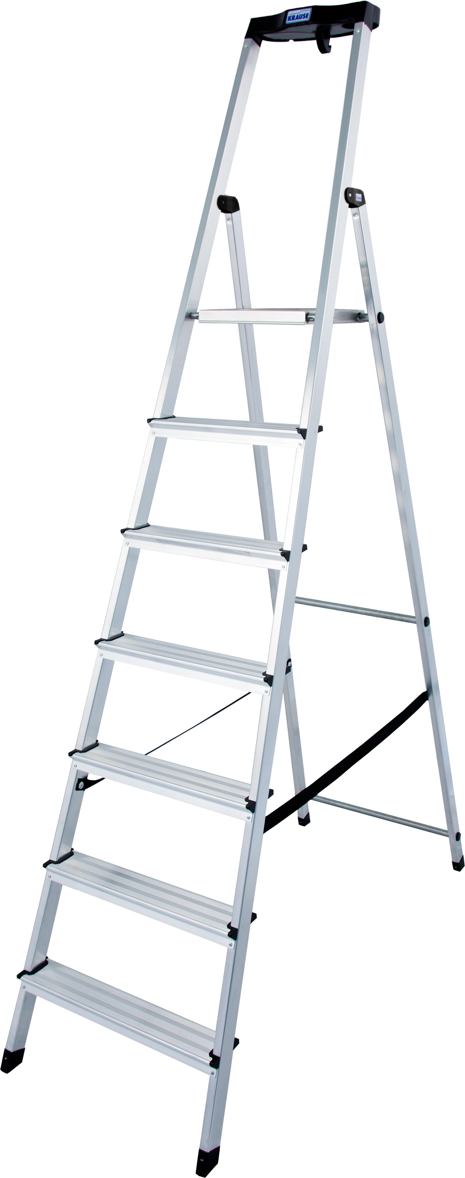 Stehleiter KRAUSE "Safety", grau (aluminiumfarben), B:52cm H:11cm L:230cm, Aluminium, Leitern, Aluminium, 1x7 Stufen, Arbeitshöhe ca. 350 cm