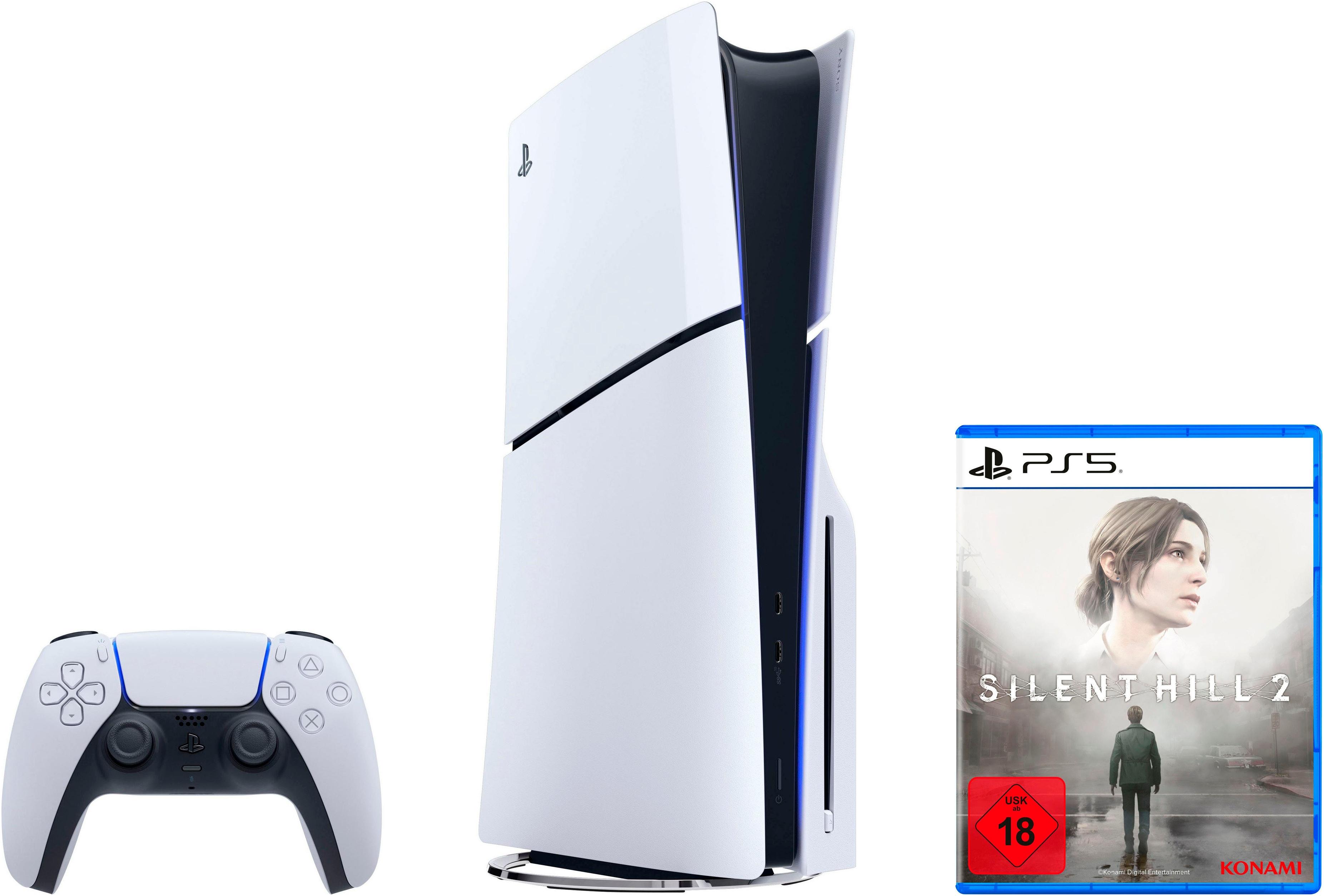 PLAYSTATION 5 Konsolen-Set “PS5 Disk Edition (Slim) + Silent Hill 2”, schwarz-weiß (weiß, schwarz), B:35,8cm H:9,6cm T:21,6cm,
