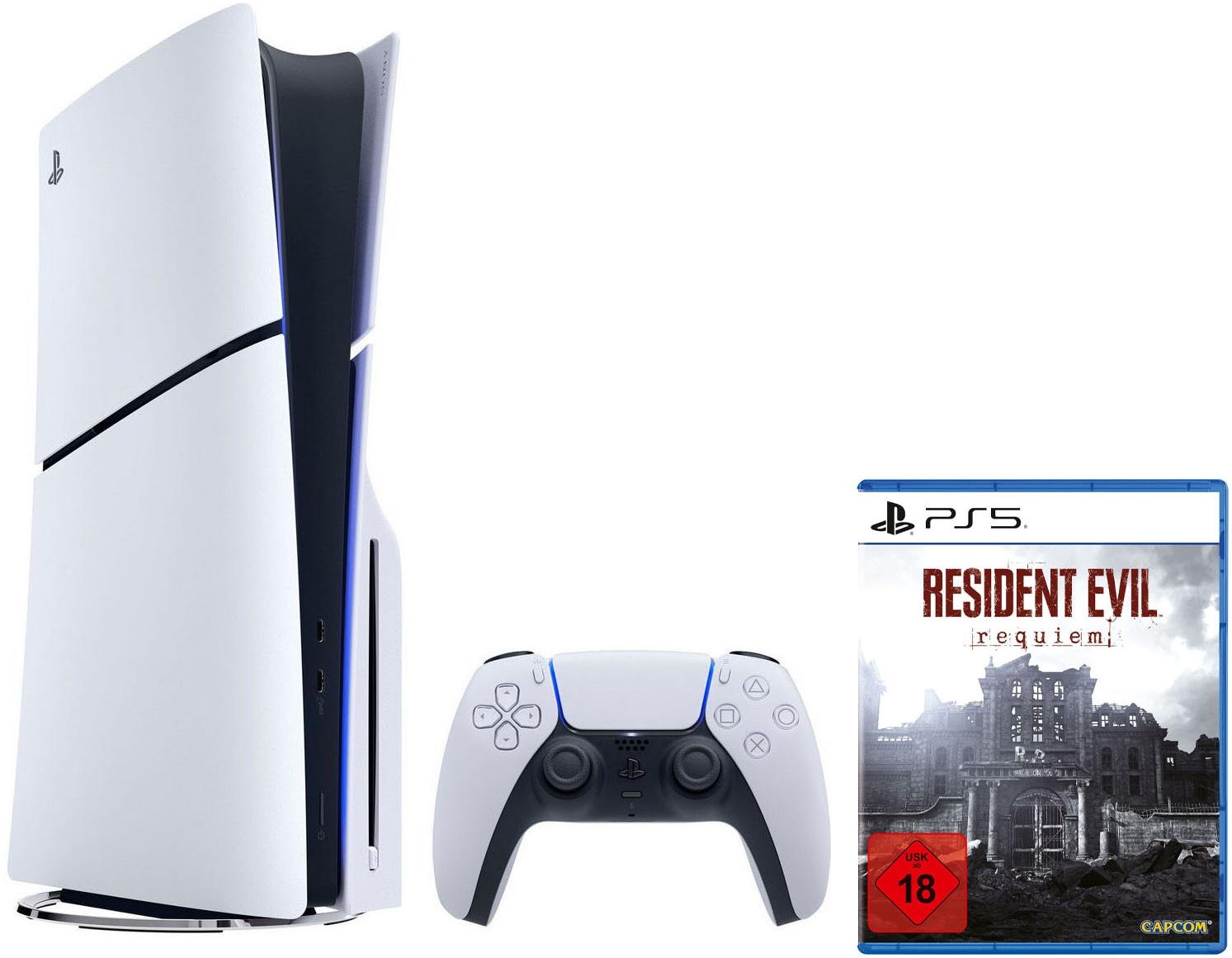 PLAYSTATION 5 Konsolen-Set “PS5 Disk Slim Edition 1TB + Resident Evil Requiem”, weiß, schwarz, B:9,6cm H:35,8cm T:21,6cm, Spielekonsolen