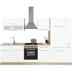 Küchenzeile KOCHSTATION "KS-Eton", weiß (küche: weiß, korpus: eichefarben, arbeitsplatte: eichefarben), B:300cm T:60cm, Komplettküchen-Sets, Küchenzei