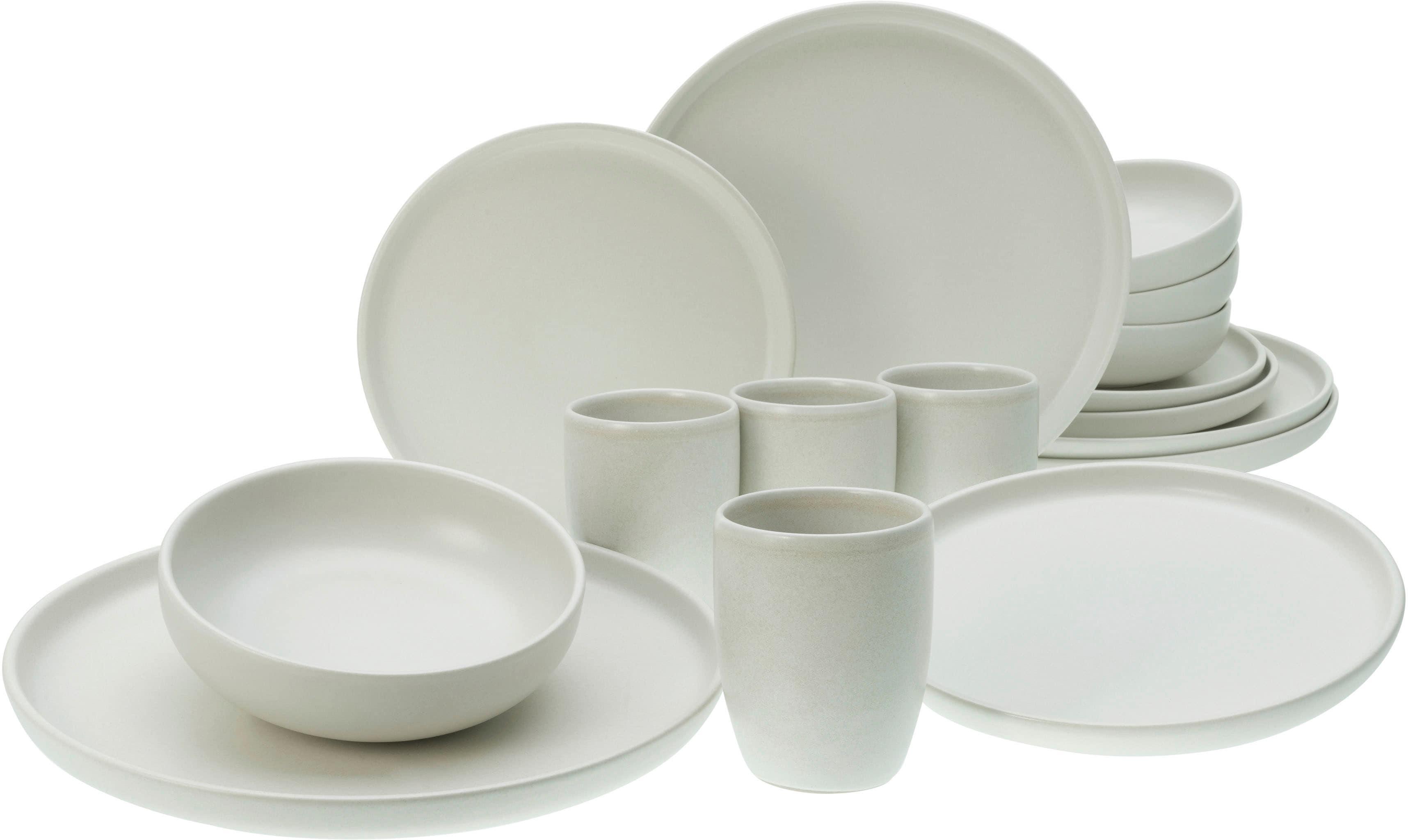 Kombiservice CREATABLE "Uno", weiß (sanftes weiß), 16 Stk., Steinzeug, Geschirr-Sets, Kombiservice, seidenmatte Oberfläche, jedes Stück ein Unikat