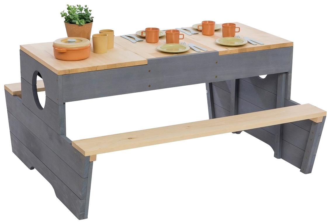 Garten-Kindersitzgruppe MUDDY BUDDY "Creator", beige (natur, wolkengrau), Sitzmöbel-Sets, Kinder, B/H/T: 90cm x 50cm x 100cm, Massivholz, Outdoor