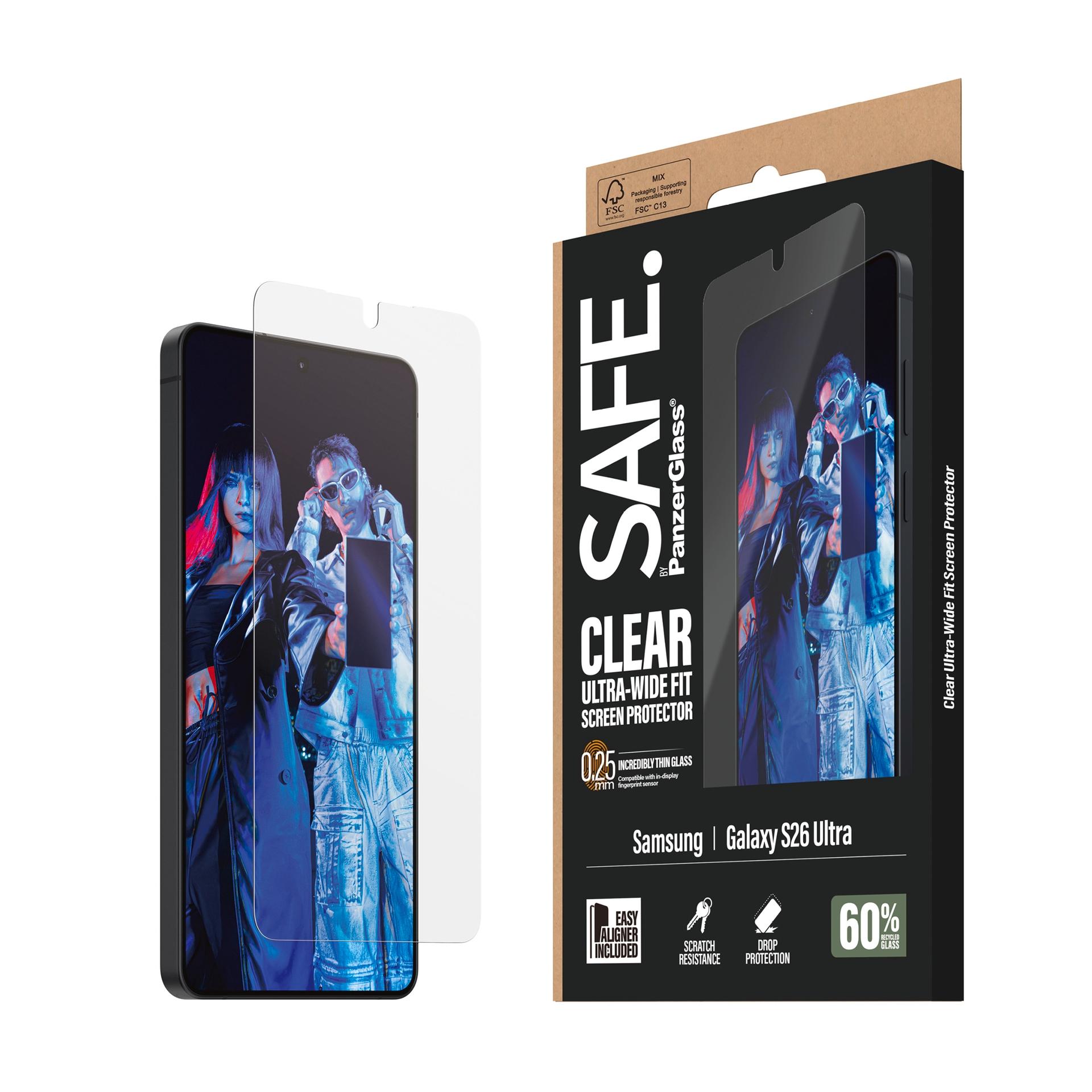 SAFE BY PANZERGLASS Displayschutzglas "Ultra-Wide Fit Screen Protector", transparent, B:11cm H:1,5cm T:20mm, Displayfolien, Displayschutzfolie, Schutz