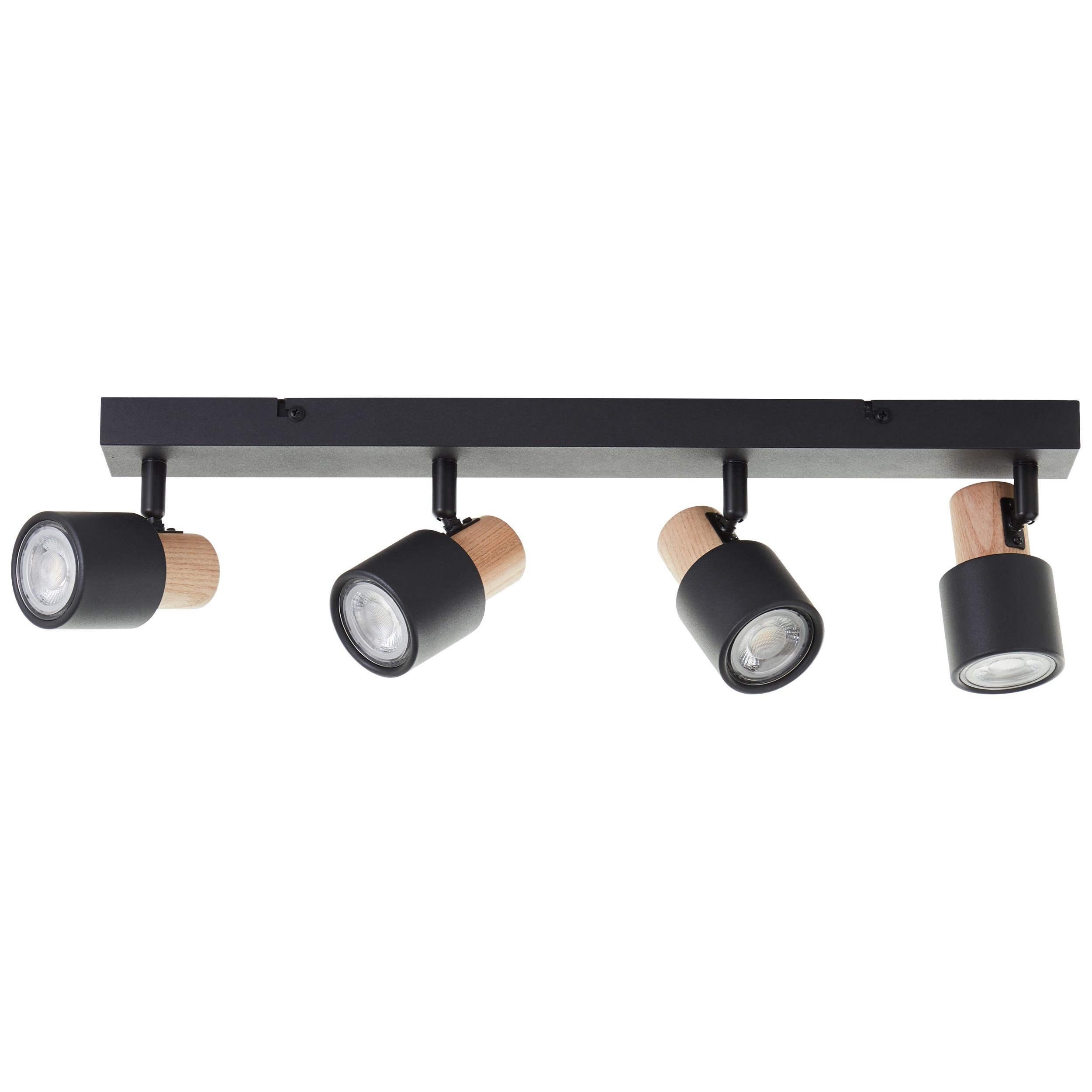 BRILLIANT Deckenstrahler "Pini", schwarz (schwarz, holz), 4, H: 14cm, 1 Stk., Leuchten, 15 x 6 x 58 cm, 4 x GU10, schwenkbar, Metall/Holz, Deckenstrah