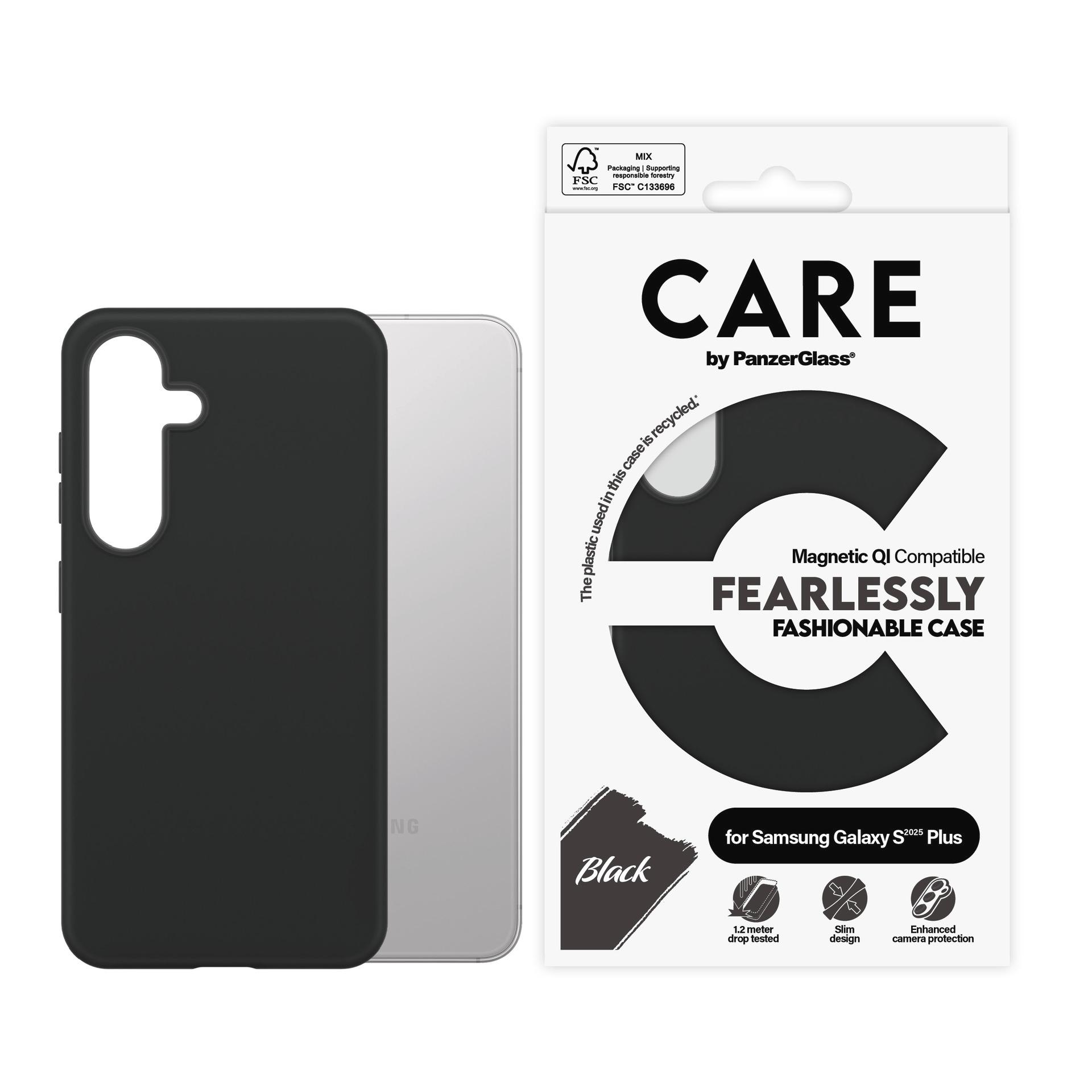 CARE BY PANZERGLASS Handyhülle "Magnetic QI Fearlessly Fashionable Case für Samsung Galaxy S25 Plus", schwarz, Samsung Galaxy S25+, Hüllen, Backcover,