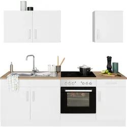 Küchenzeile KOCHSTATION "KS-Gera", weiß (küche: weiß, front: weiß, korpus: weiß, arbeitsplatte: eiche sonoma), B:210cm H:200cm T:60cm, Komplettküchen-