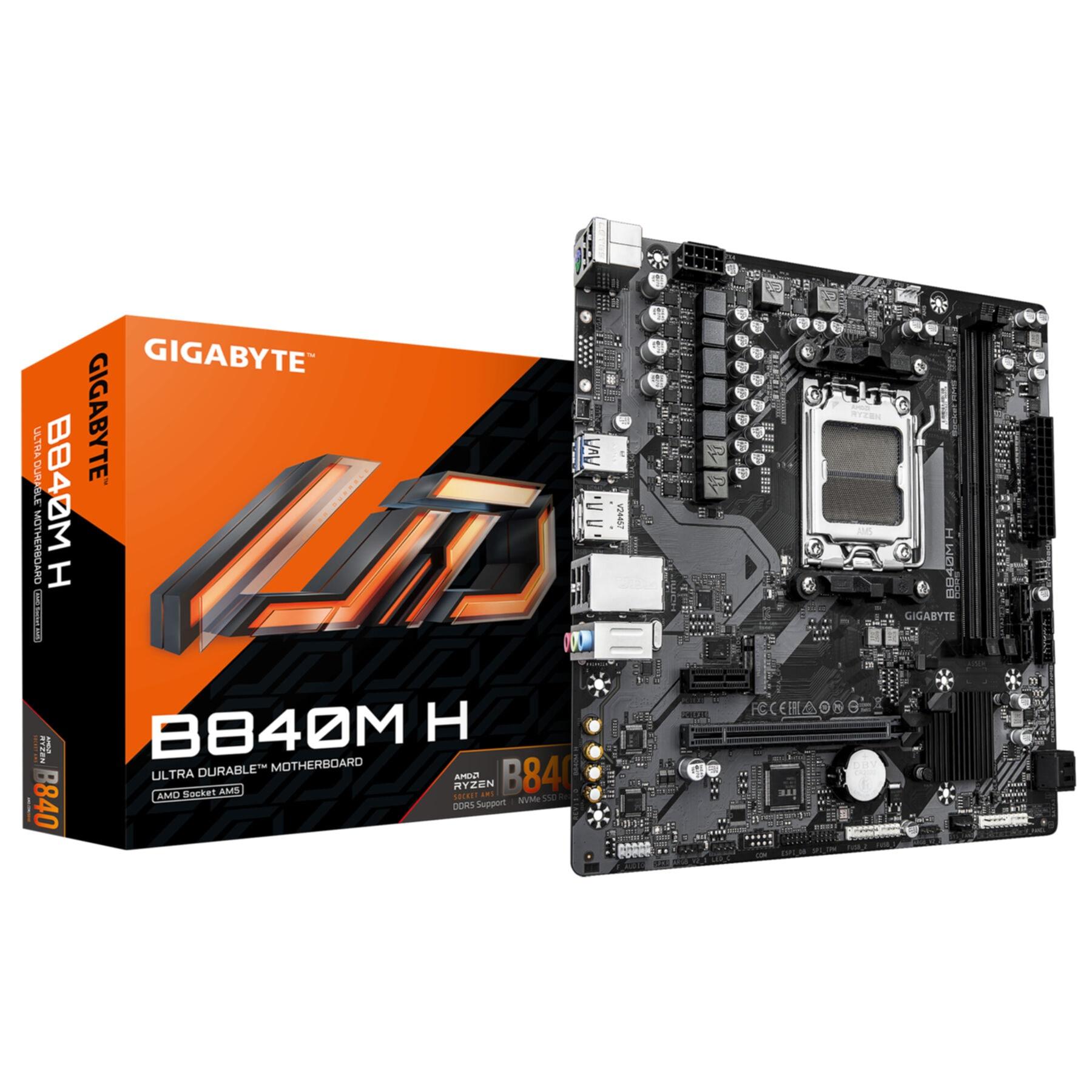 GIGABYTE Mainboard "B840M H Mainboard - AMD Ryzen 9000 CPUs, 5+2+2 Phasen VRM, bis zu 7200", ohne farbbezeichnung, B:26,5cm H:5,6cm T:26,8cm, Mainboar