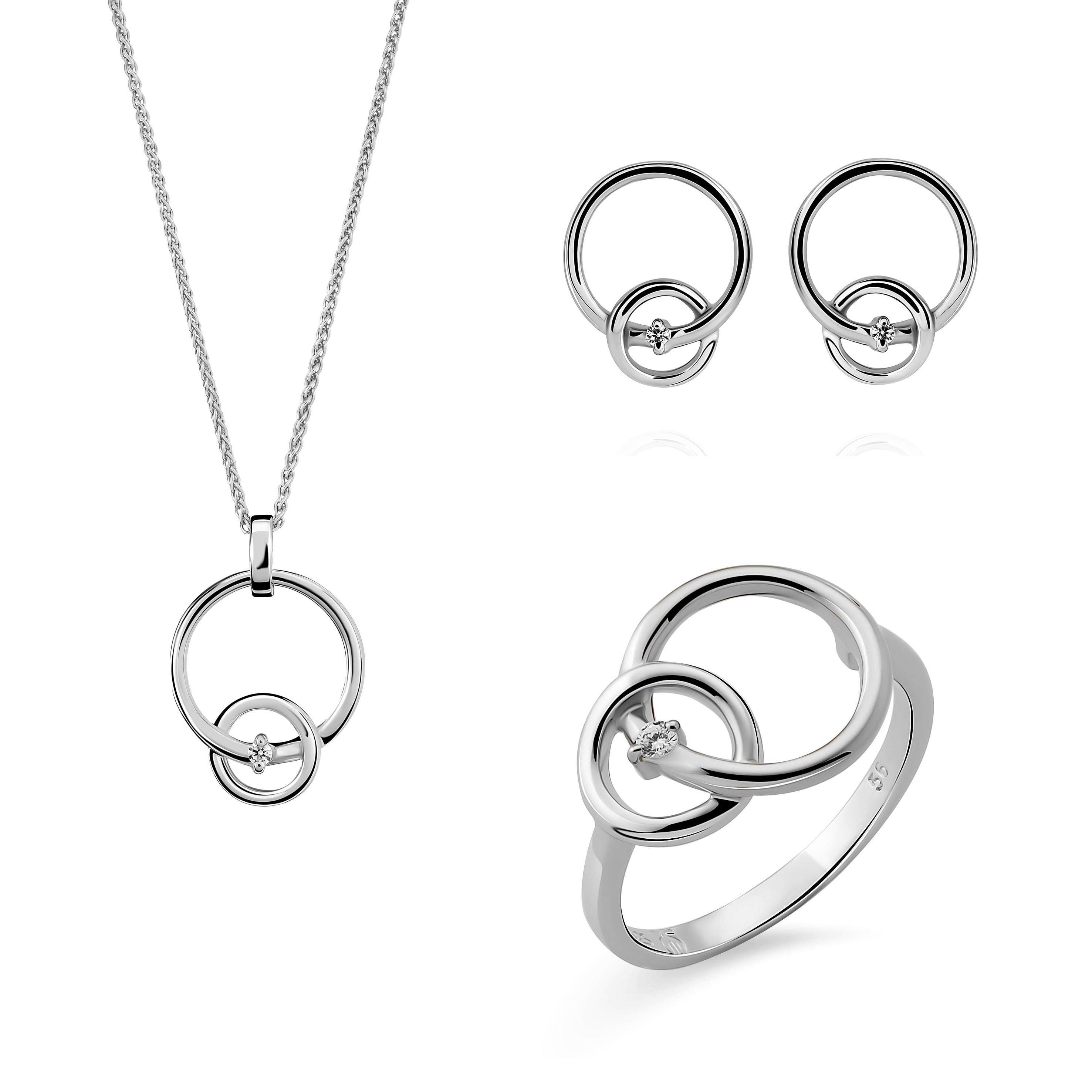 Orphelia 'Antoine' Dames 925 Sterling Zilveren Set: Halsketting + Oorbellen + Ring - Zilveren SET-7503
