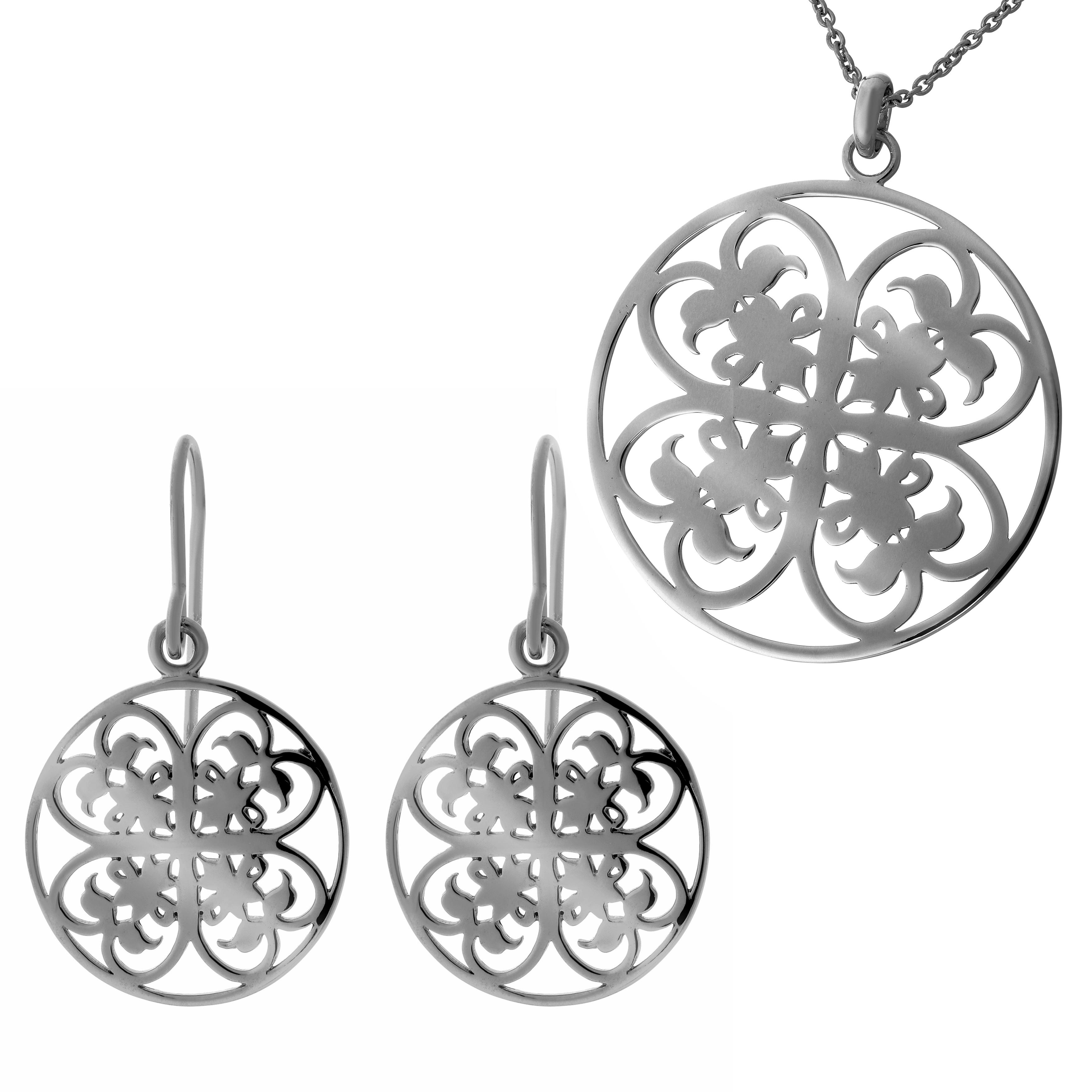 Orphelia Dames 925 Sterling Zilveren Set: Ketting-Hanger + Oorbellen - Zwart SET-6035/3