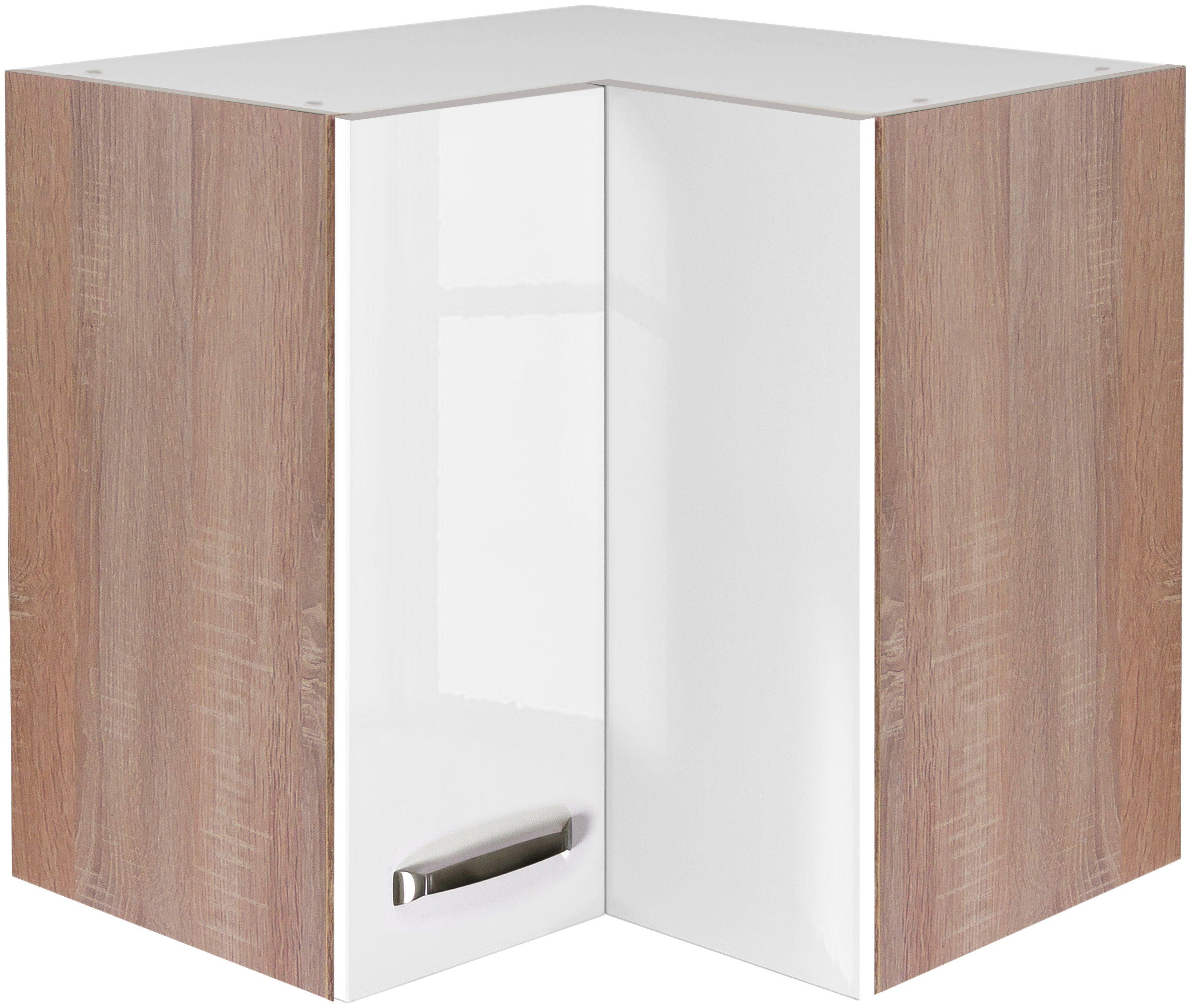 Eckhängeschrank FLEX-WELL "Florenz", weiß (hochglanz weiß, sonoma eiche), B:60cm H:54cm T:32cm, Holzwerkstoff, Schränke, Eckhängeschrank, (B x H x T) 