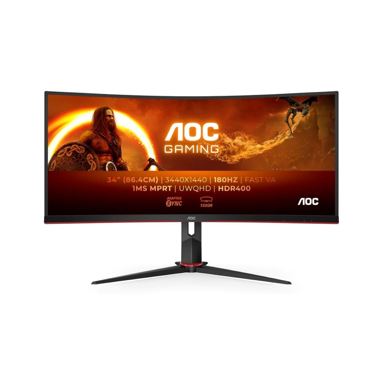 AOC Curved-Gaming-LED-Monitor "CU34G2XP/BK", Energieeffizienz: G, schwarz (schwarz, rot), Monitore, Höhe, Drehung, Neigung, Curved-Gaming-LED-Monitor