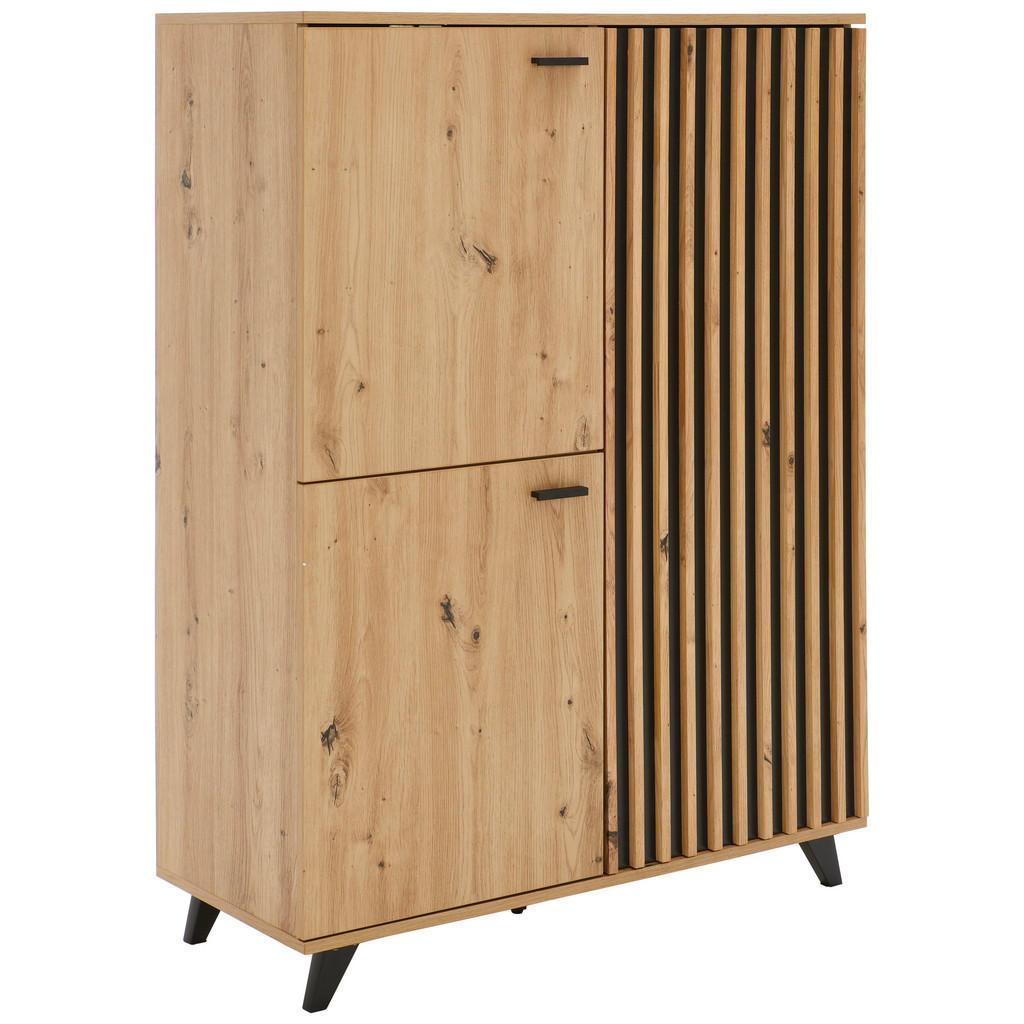 Mid.you Highboard, Schwarz, Eichefarben, Metall, Holzwerkstoff, 5 Fächer, 93.5x126x40 cm, Bsci, Kleinmöbel, Kommoden, Highboards
