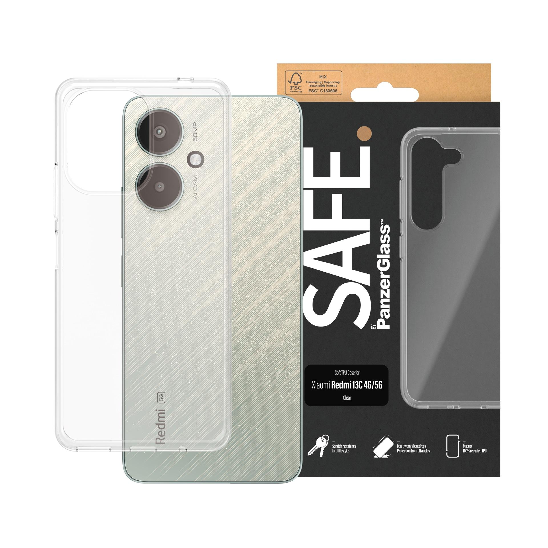 SAFE BY PANZERGLASS Handyhülle "TPU Case für Xiaomi Redmi 13C", transparent, Smartphones, Hüllen, Backcover, Schutzhülle, Handyschutzhülle, Case, Schu
