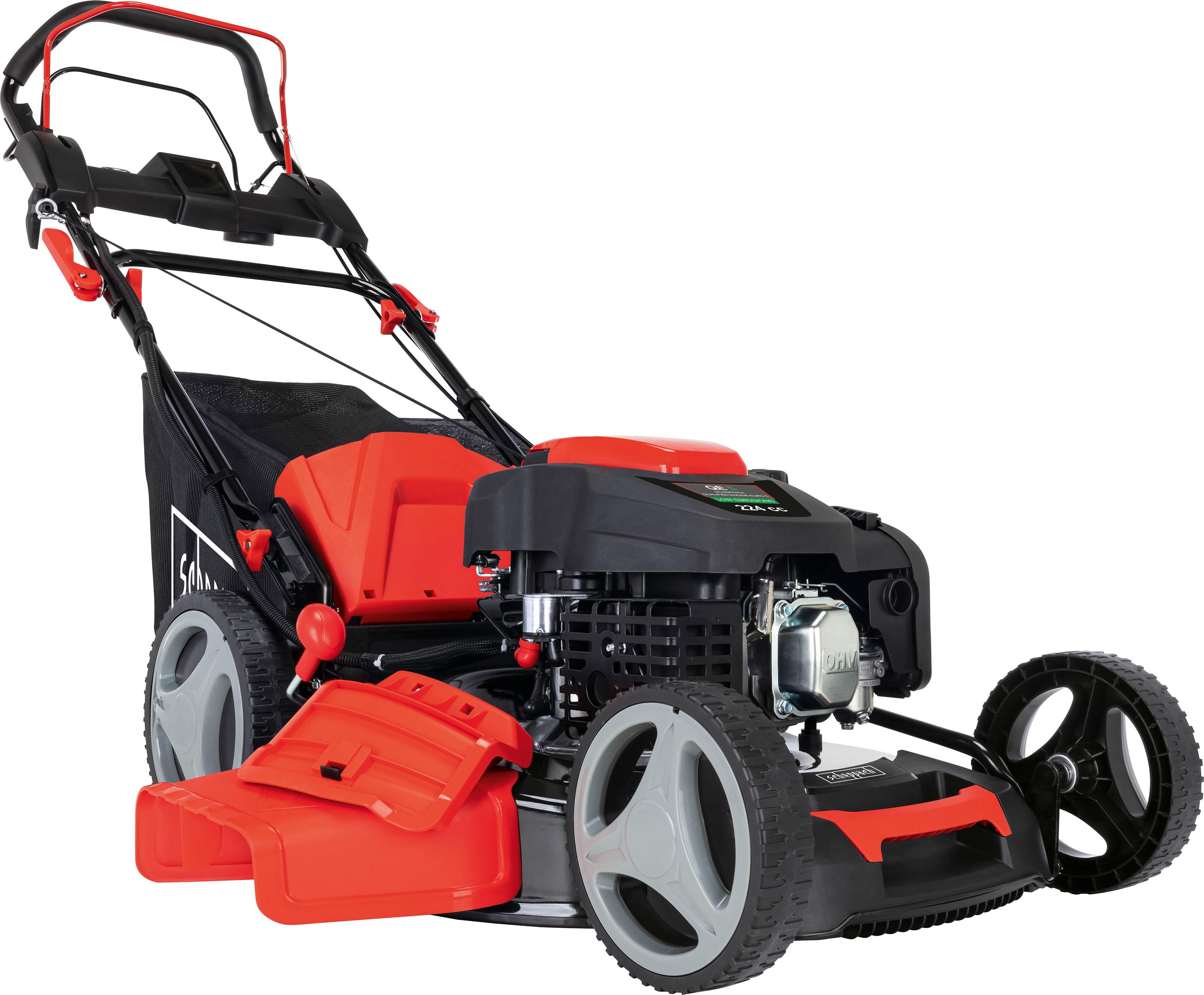 Benzinrasenmäher SCHEPPACH “MS225-53E”, schwarz (schwarz, rot), B:69,5cm H:114cm T:161cm, Rasenmäher, 5,15 kW/7 PS, Elektro-Start und