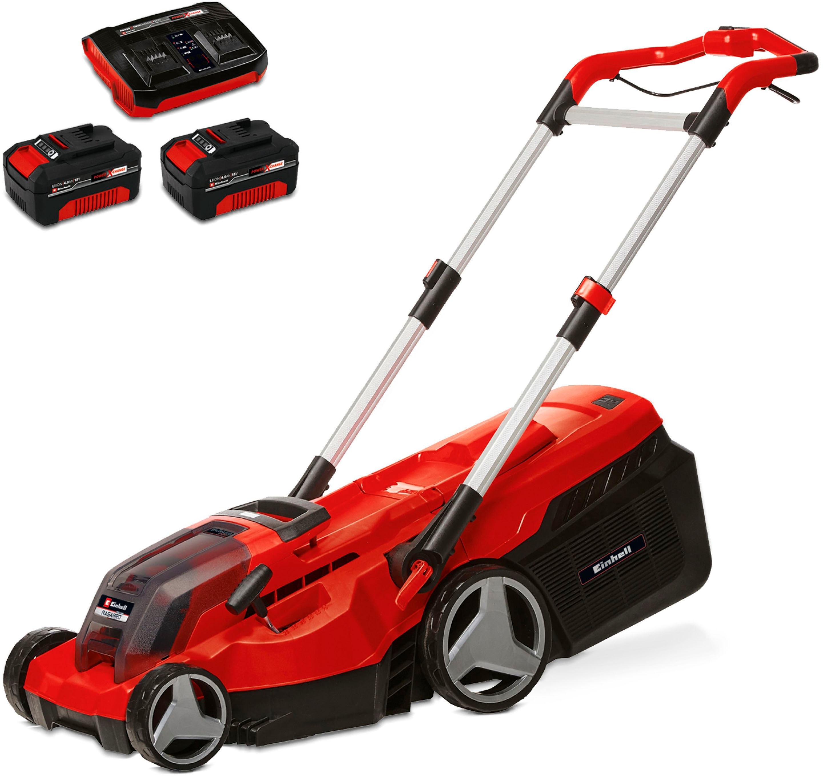 Akkurasenmäher EINHELL “RASARRO”, rot, Rasenmäher, mit 2 Akkus und Twincharger
