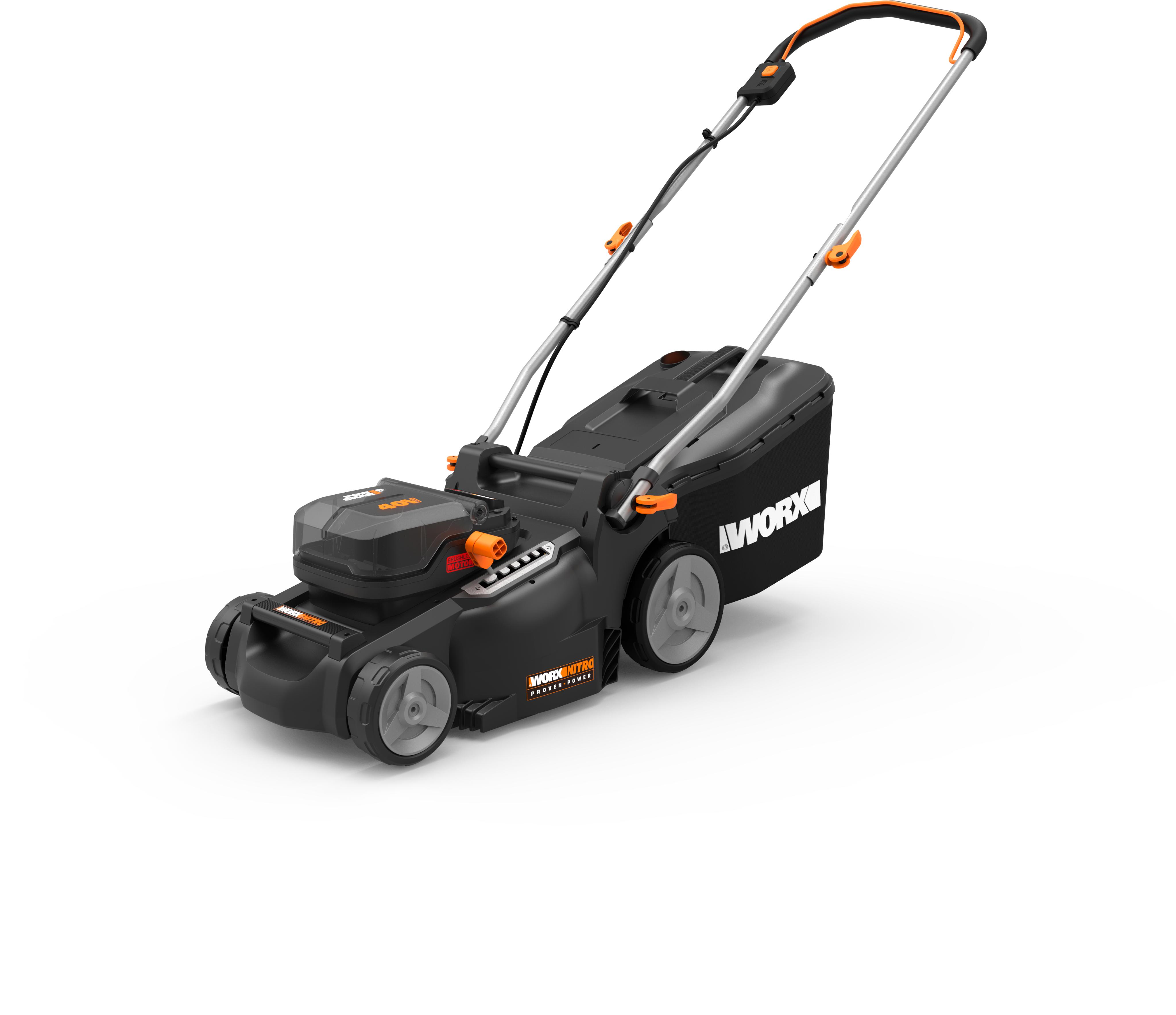 Akkurasenmäher WORX “WG737E Nitro Profi”, schwarz, B:42cm H:117cm T:106,5cm, Rasenmäher, 6 Schnitthöhenstufen 2-7 cm, inkl. 2 Akkus und
