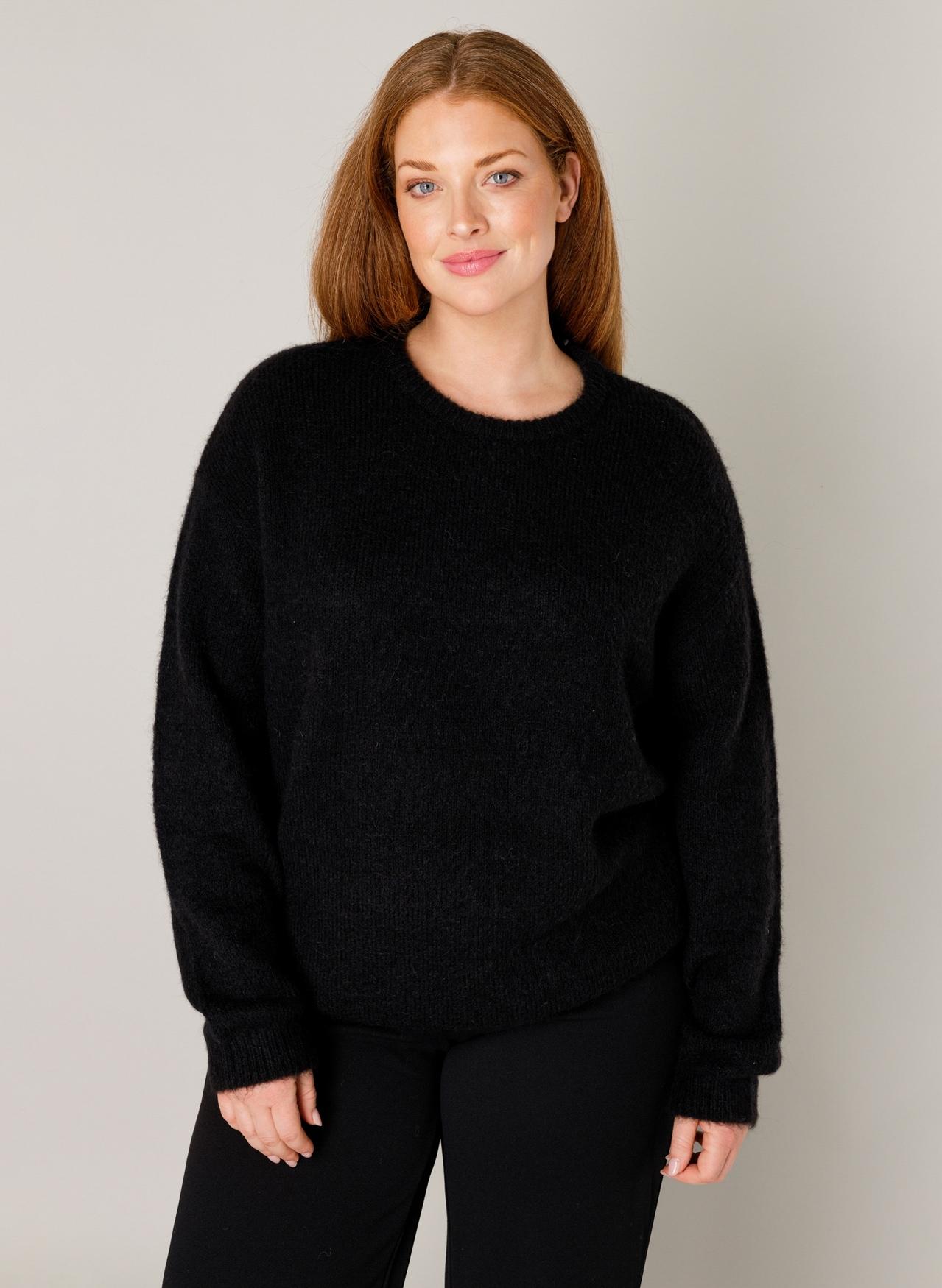 Strickpullover BASE LEVEL CURVY "Yanara", Damen, Gr. 46, schwarz, Strick, Obermaterial: 43% Nylon, 26% Polyacryl, 13% Alpaka, 13% Wolle, 5% Elasthan,