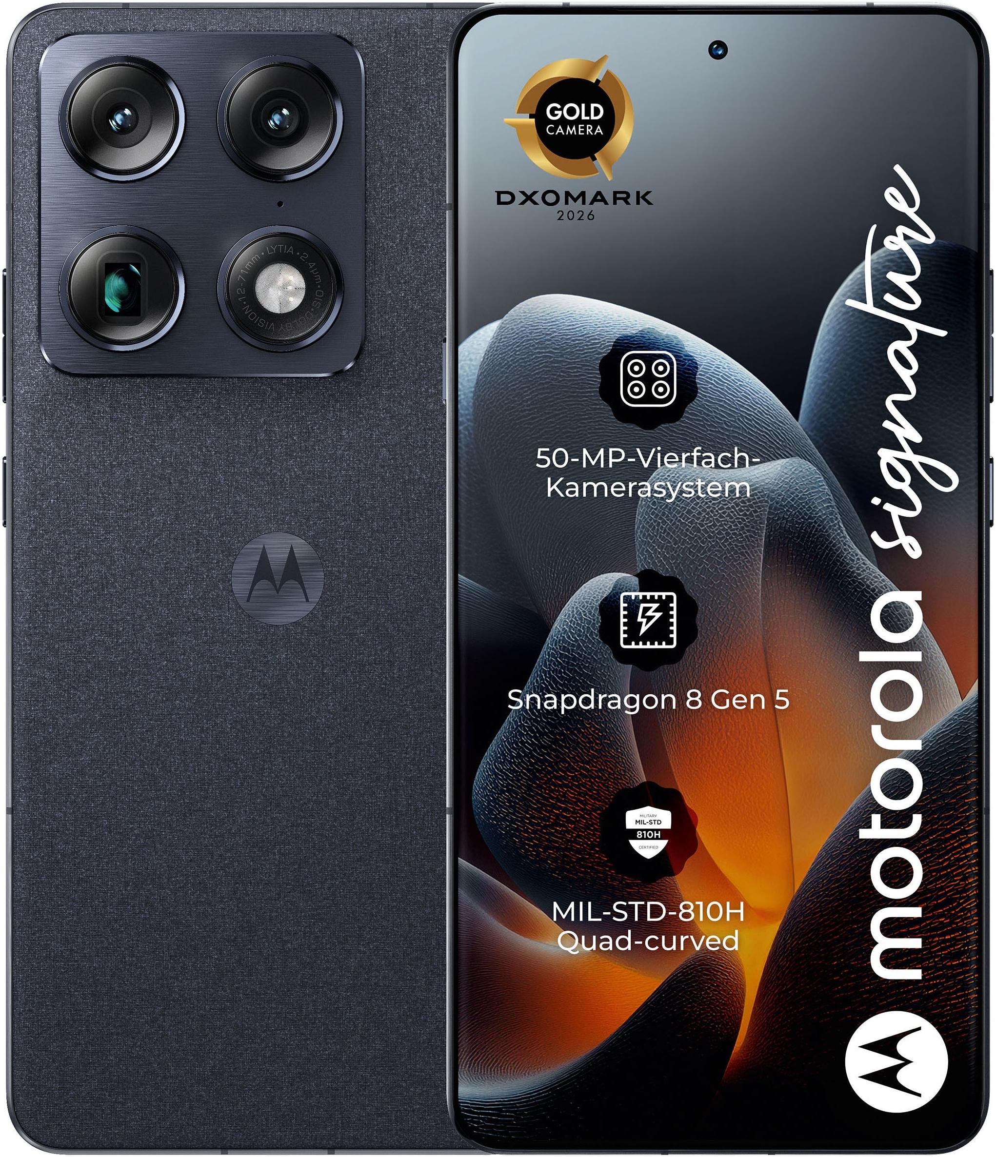MOTOROLA Smartphone "Signature", Energieeffizienz: A, pantone carbon, 512 GB, Mobiltelefone, Super-HD+-Display, Corning Gorilla Glass Victus2, 90W-Tur