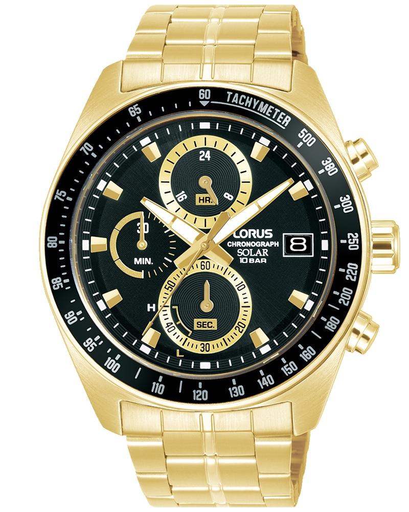 Chronograph LORUS “Sports Solar Chronograph”, goldfarben, schwarz, Armbanduhren