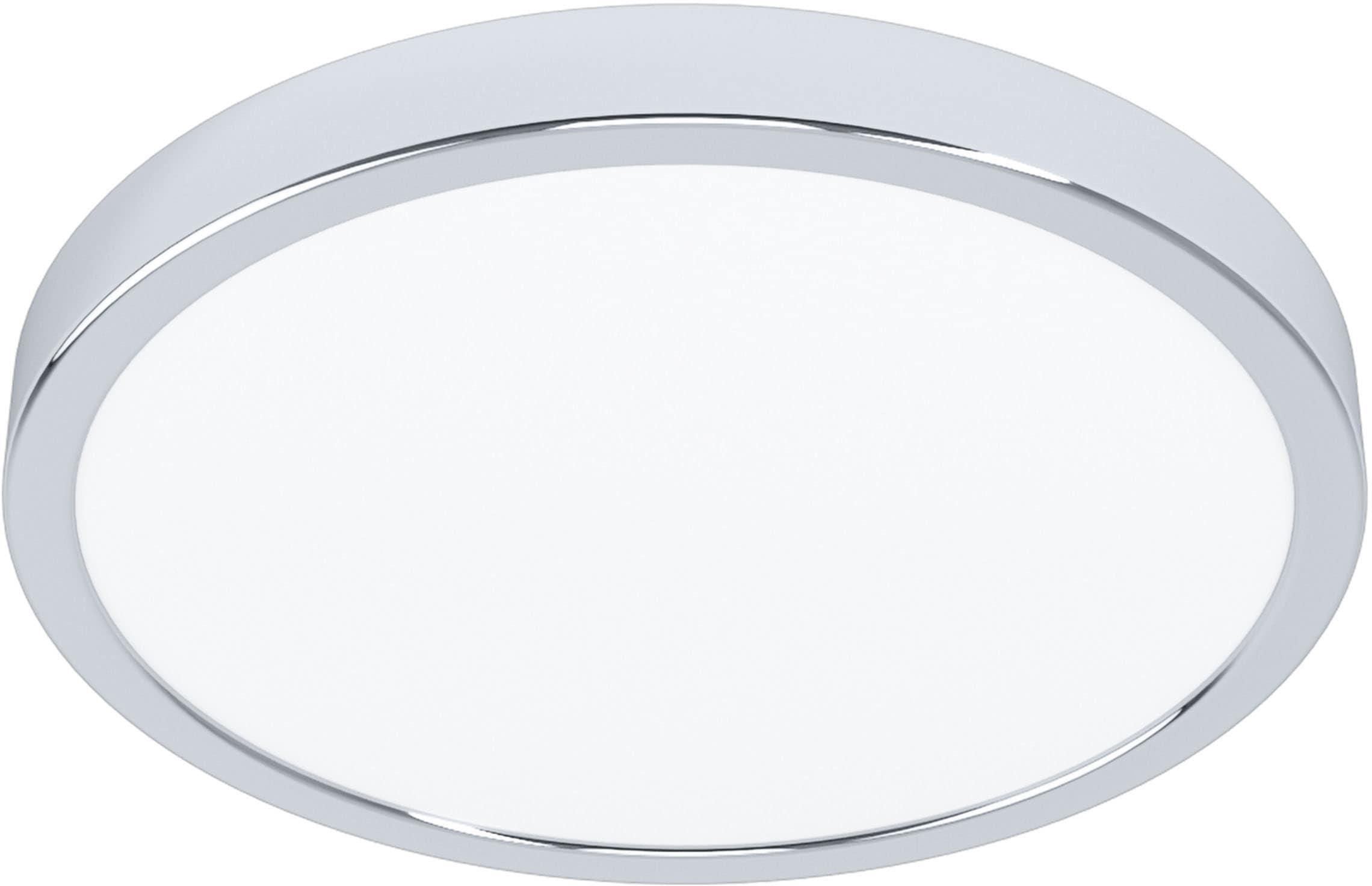 EGLO Deckenleuchte "FUEVA 5 Deckenlampe, IP44, geringe Aufbauhöhe, 20 Watt, Rund", grau (chromfarben), Ø 28,5 H: 2,8cm, 1 Stk., Leuchten, Aufbauleucht
