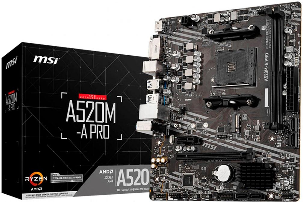 MSI Mainboard "A520M-A PRO", schwarz, B:23,6cm H:6cm T:20cm, Mainboards, Mainboard