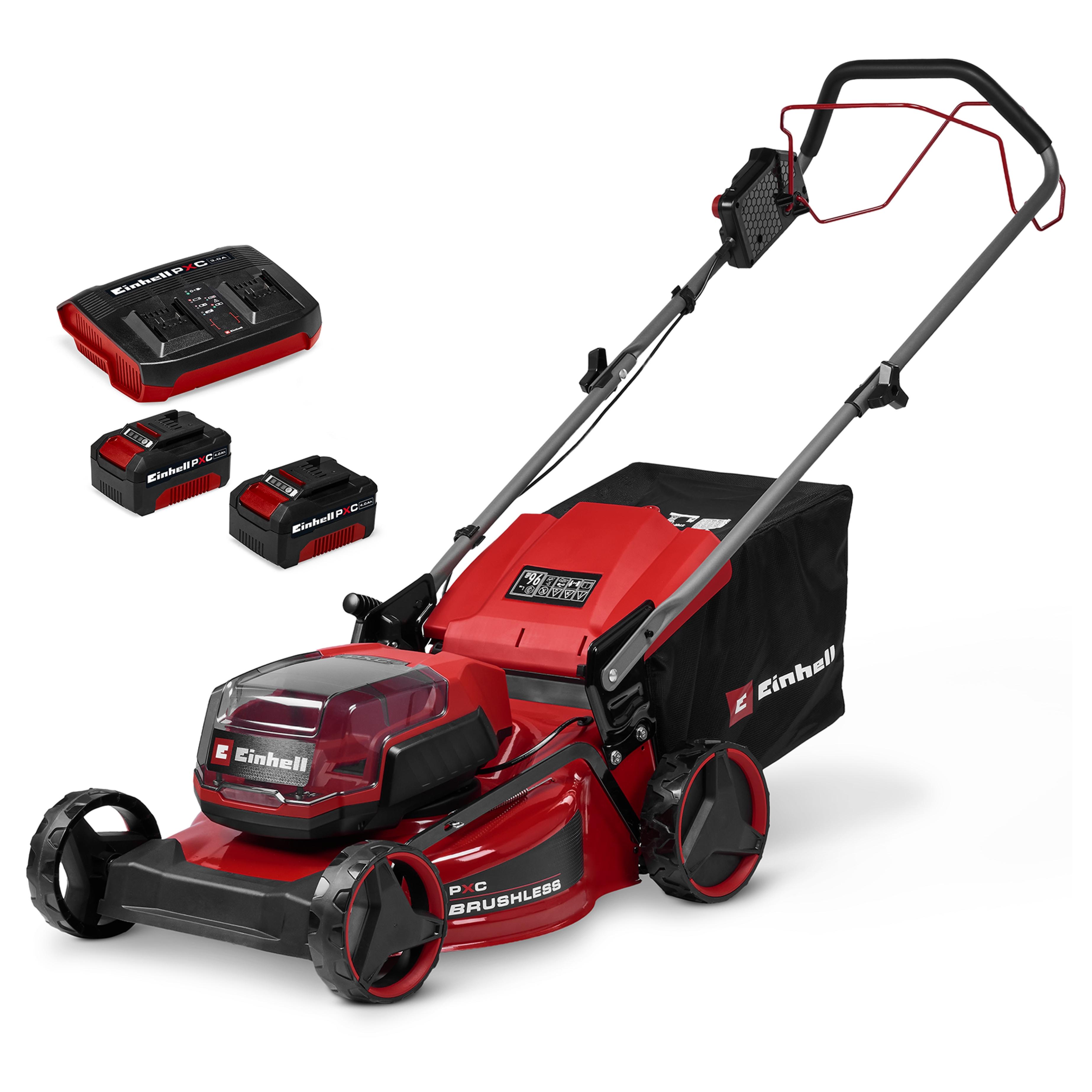 Akkurasenmäher EINHELL “GC-CM 36/46 S Li BL (2×4,0Ah)”, rot, schwarz, B:52,7cm H:102,3cm, Rasenmäher, Inkl. Akku und Twincharger