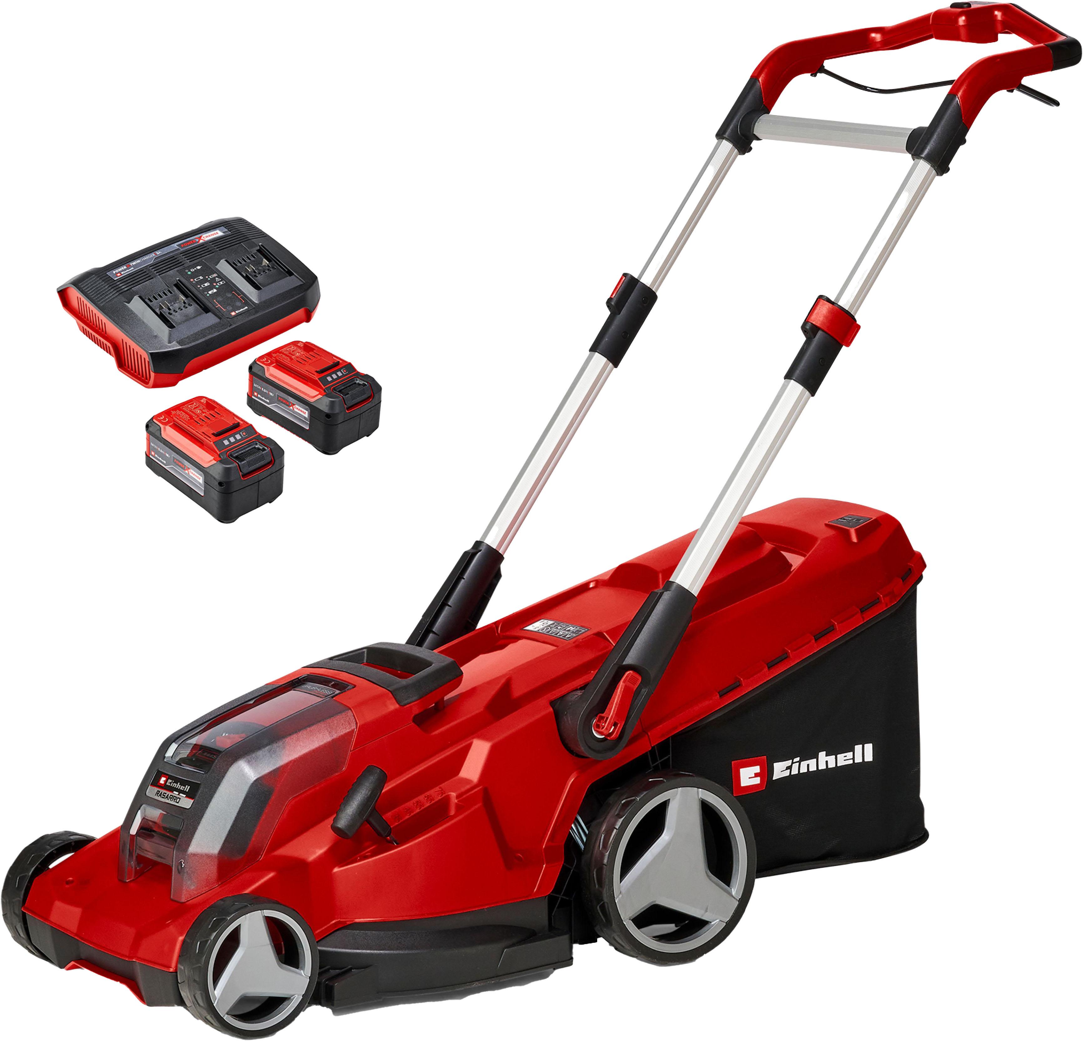 Akkurasenmäher EINHELL “Einhell Power X-Change RASARRO 36/42”, rot, B:44cm H:71,5cm T:129,5cm, Rasenmäher, mit 2x Akku 18V/5,2Ah und 1x
