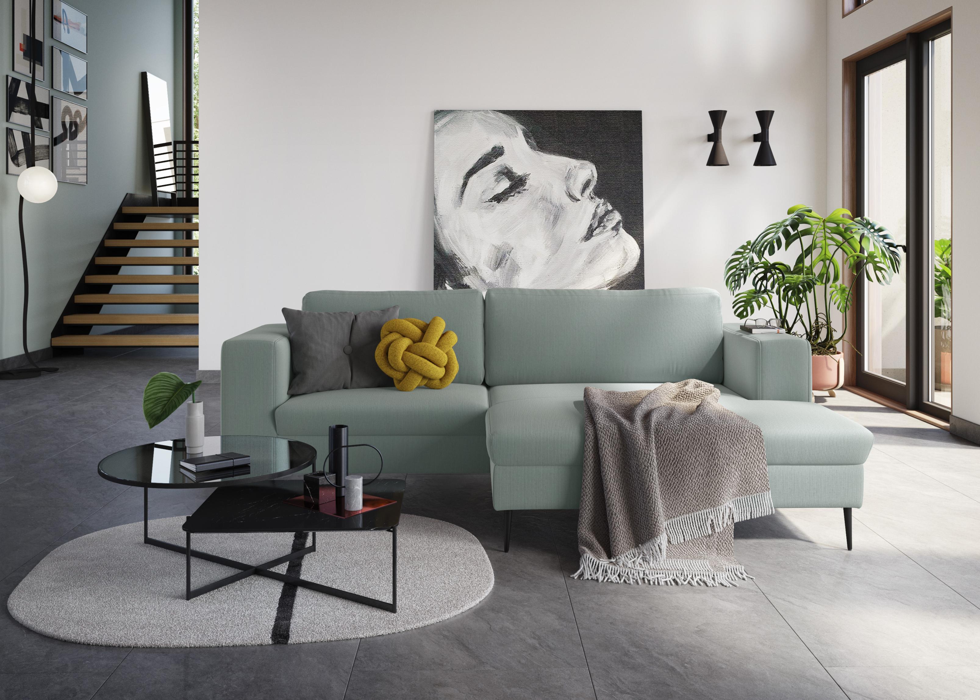 Ecksofa DOMO COLLECTION "Modica kompakt und elegant, Breite 244, L-Form", blau (türkis), B:244cm H:83cm T:173cm, Sofas, Ecksofa, Auch in Cord,