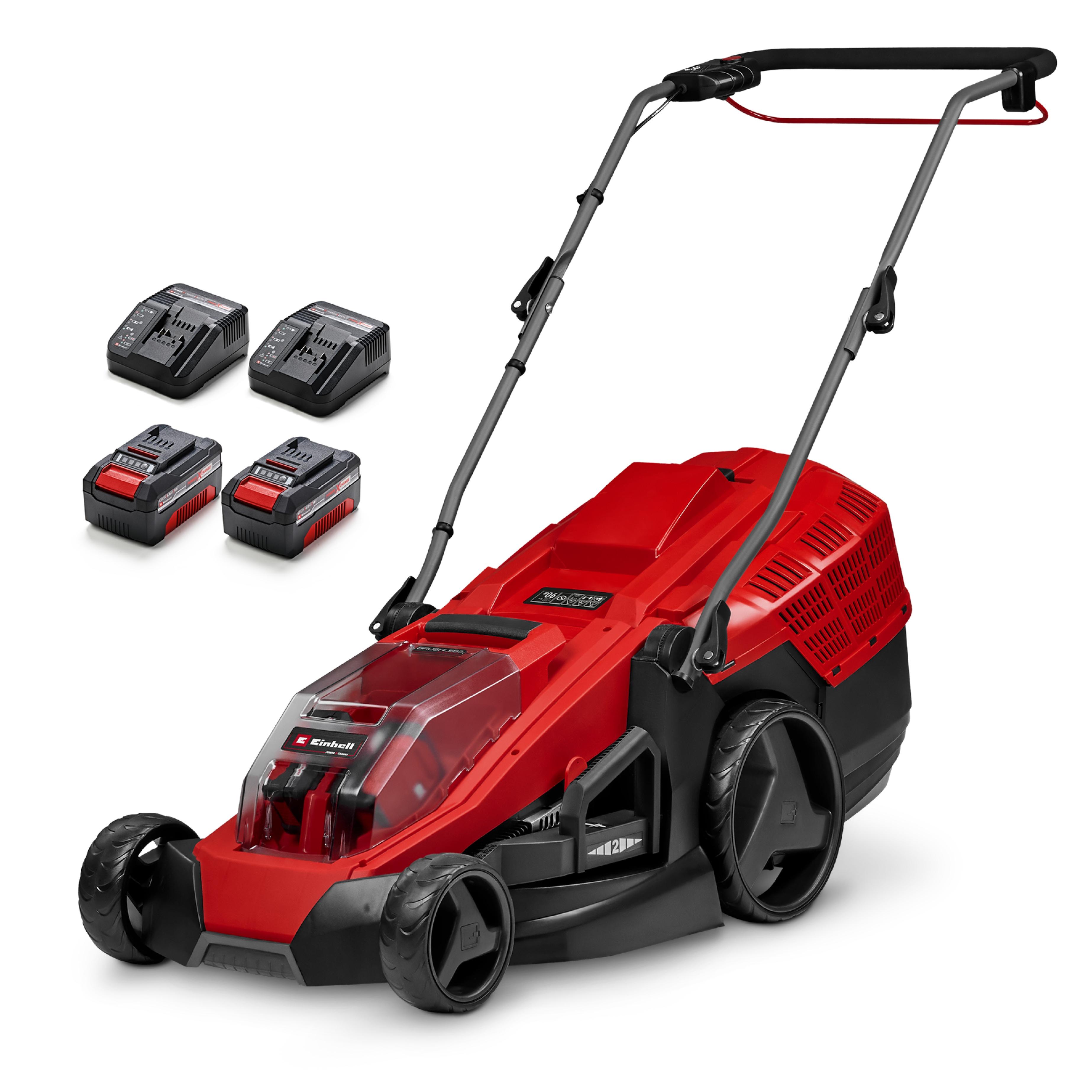 Akkurasenmäher EINHELL “GE-CM 36/43 Li M”, rot (rot, schwarz), Rasenmäher, 2×4,0Ah