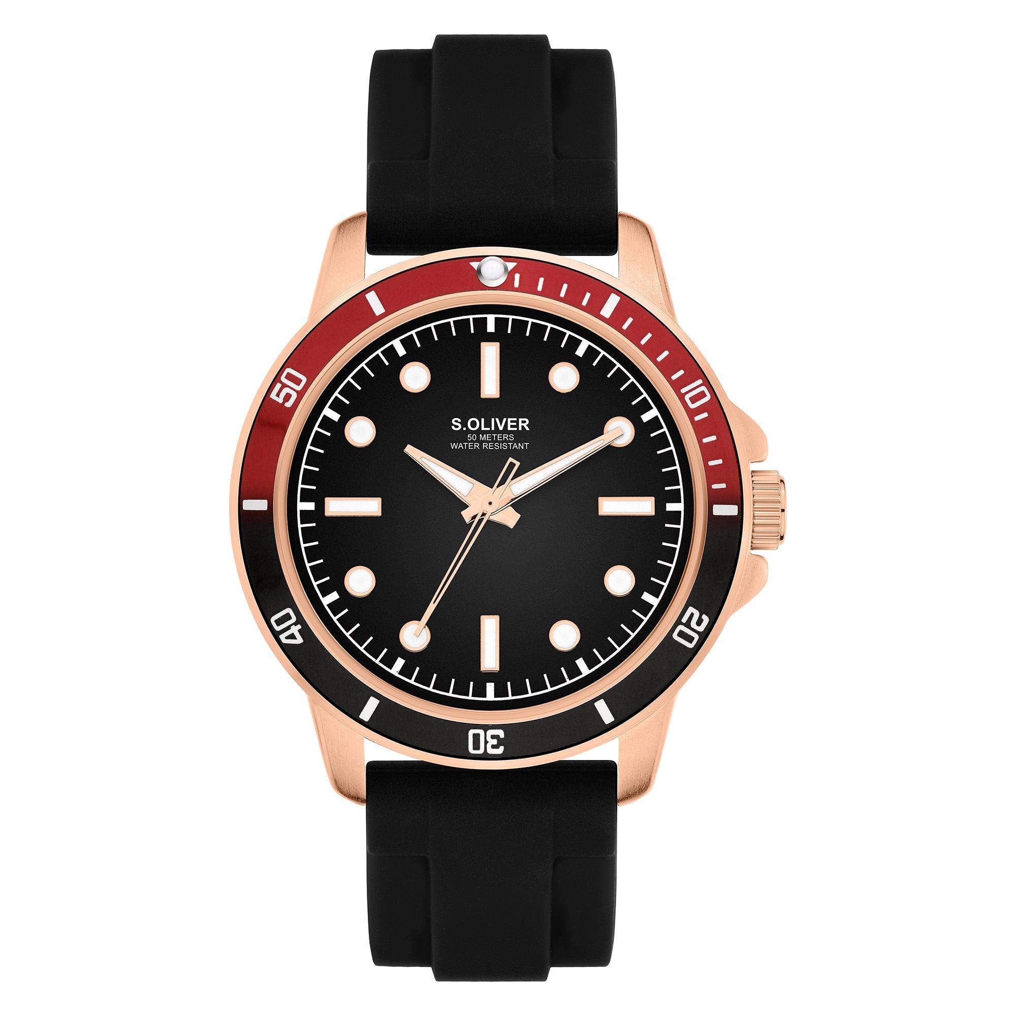 Quarzuhr S.OLIVER “Elegant Silicone”, schwarz, rosé, Armbanduhren