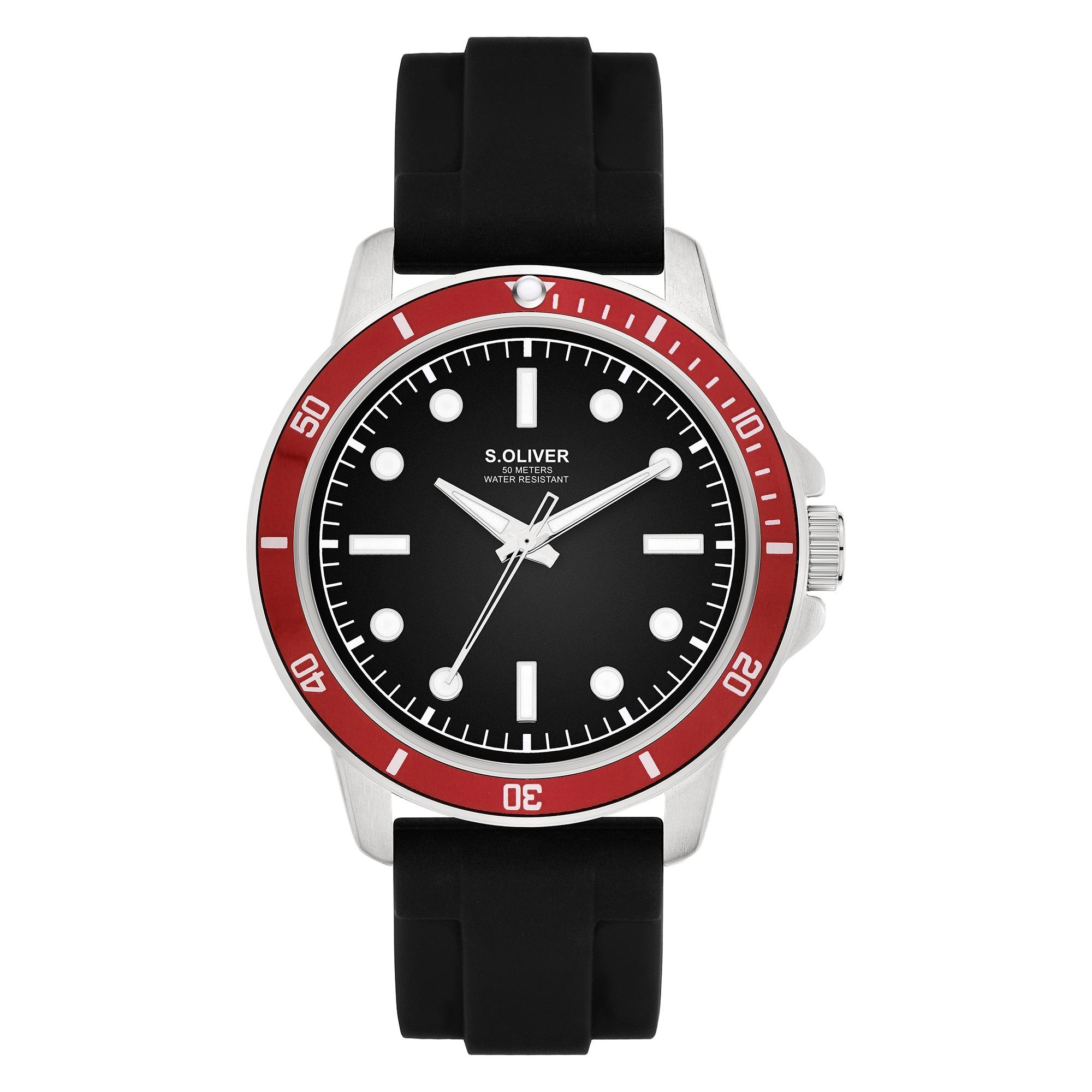 Quarzuhr S.OLIVER “Elegant Silicone”, schwarz, rot, Armbanduhren