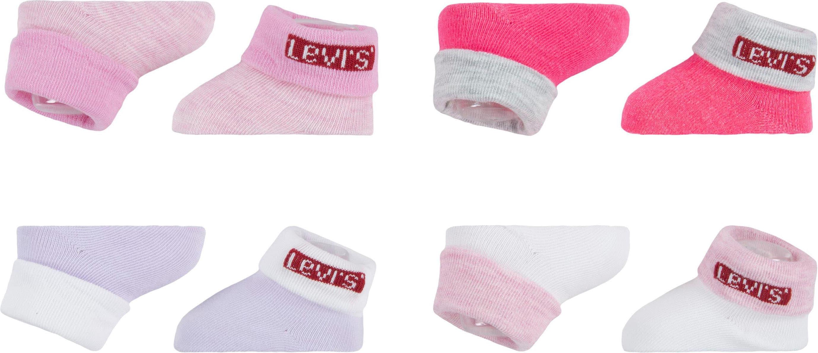Socken LEVI'S KIDS "4PK Red Tab Bootie", Mädchen, Gr. 1 (62/68), bunt (rosa, weiß, lila), Baumwollmischung, Socken Socken, im 8er-Pack, aus weicher