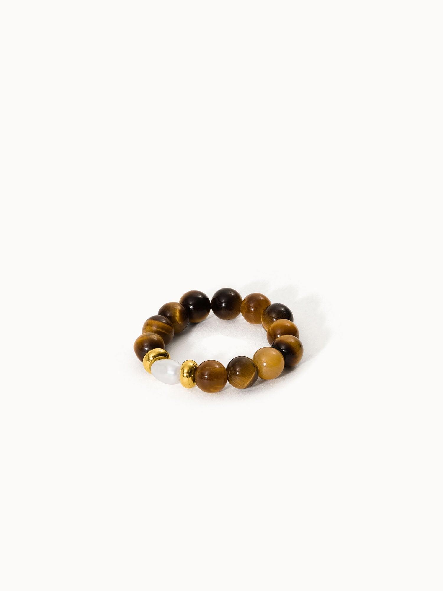 PURELEI Anxiety Tiger‘s Eye Pearl Ring mit Perle