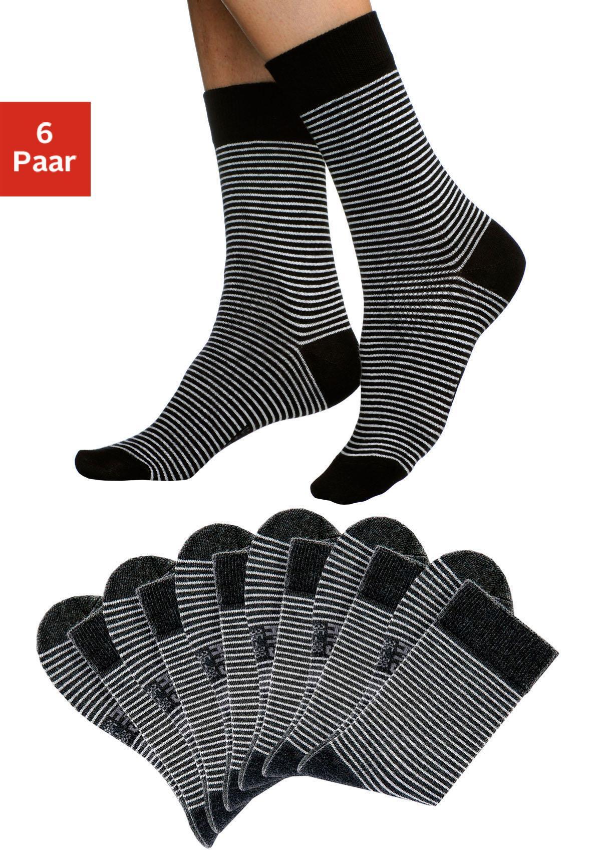 Socken H.I.S "Damen Socken Ringelsocken Strümpfe", Damen, Gr. 35-38, Sockengröße, schwarz-weiß (schwarz, ecru), Baumwolle, Baumwollmischung,