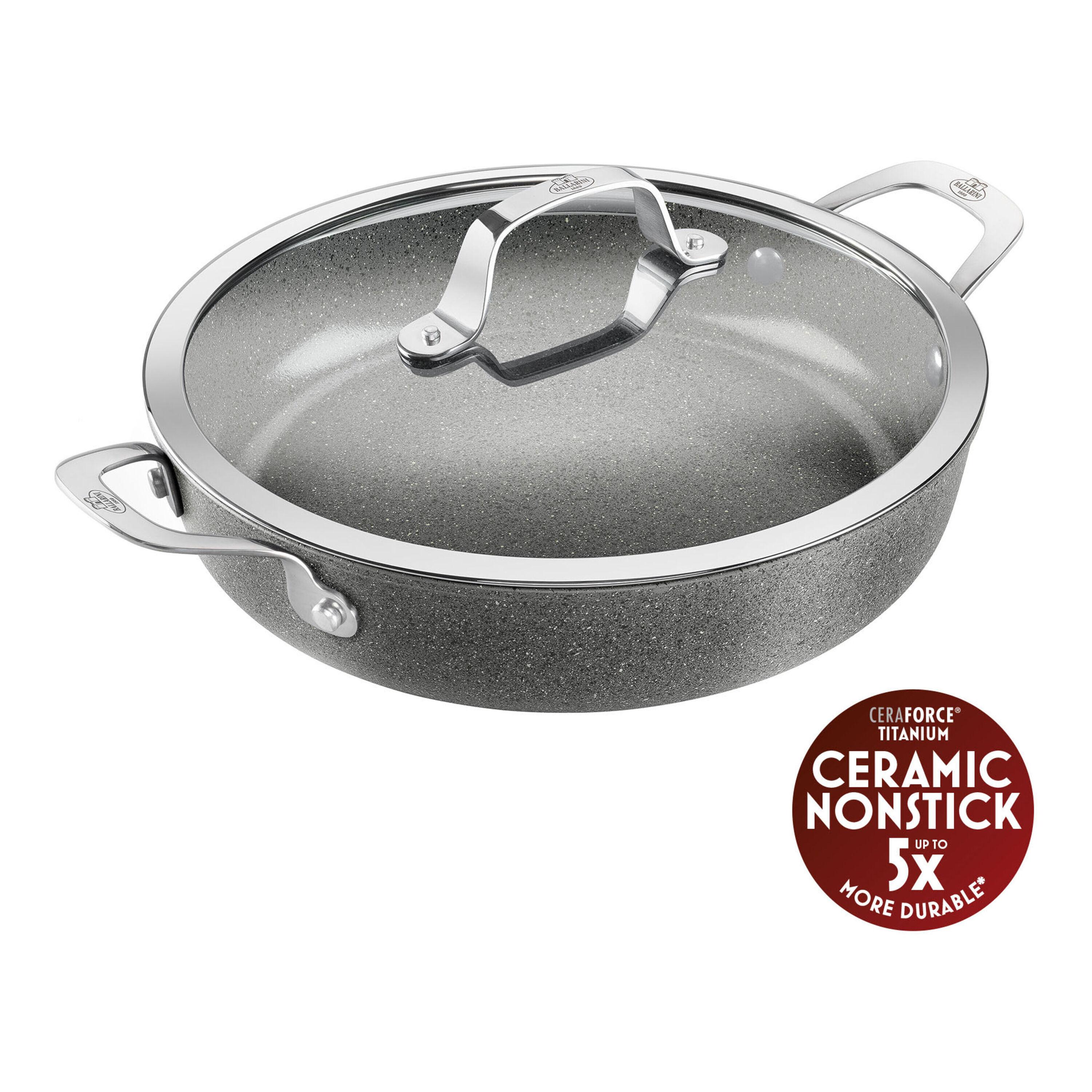BALLARINI Salina Servierpfanne mit Deckel, 28 cm, Aluminium, Titanverstärkte keramische Antihaftbeschichtung