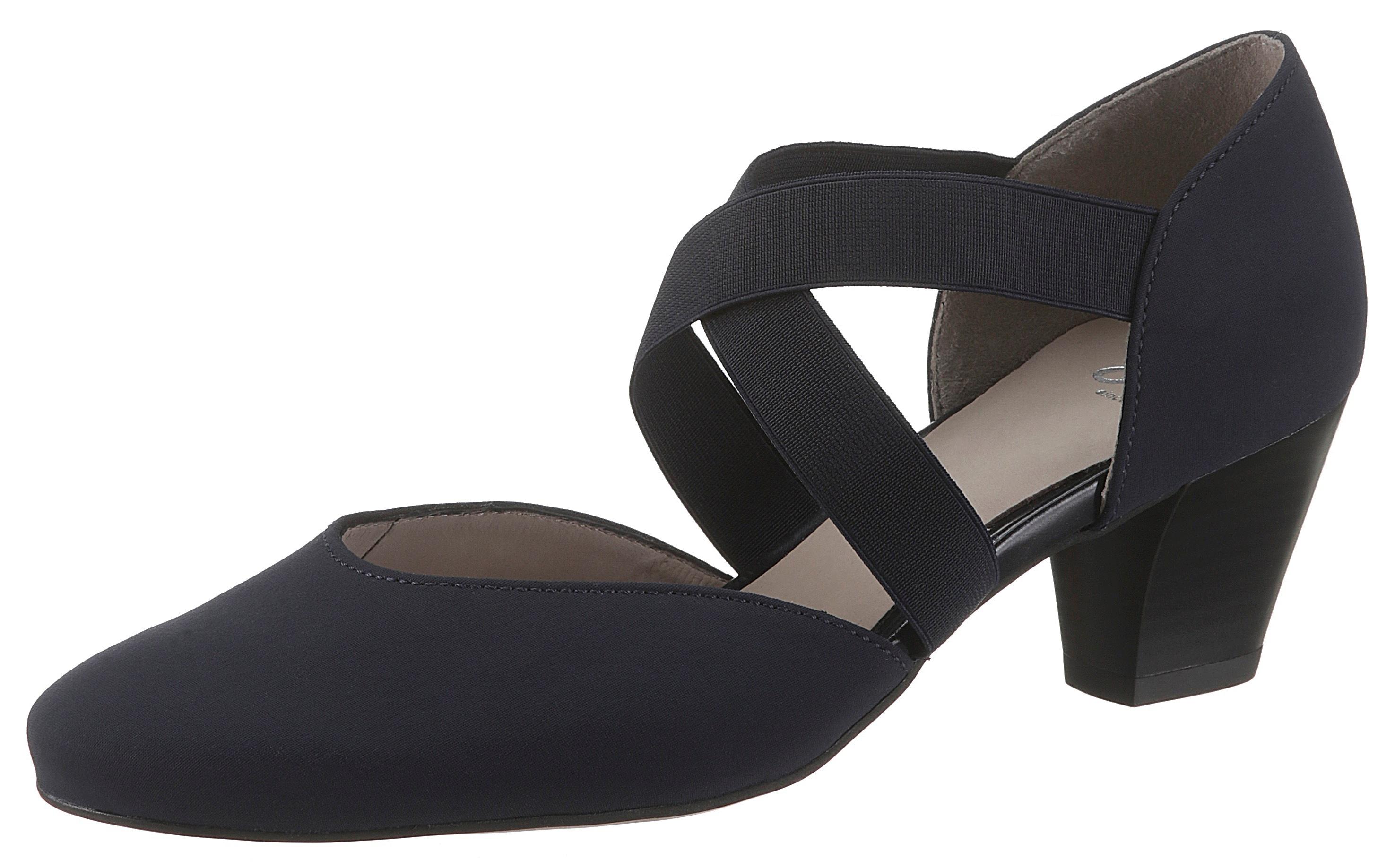 Spangenpumps ARA "TOULOUSE", Damen, Gr. 4,5, Leder, blau (dunkelblau), Textil, unifarben, Schuhe Spangenpumps, Abendschuh, Festtagsschuh, Trichterabsatzmit elastischen Riemchen
