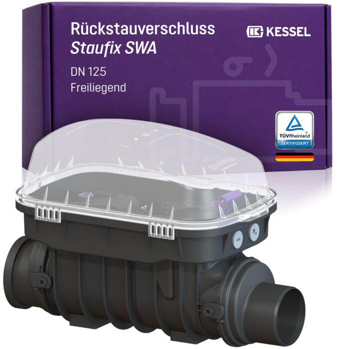 KESSEL Rückstauverschluss Staufix SWA DN 125 73125.10 freiliegend, für fäkalienfreies Abwasser, 2 mechanische Rückstauklappen, Notverschluss, EN 13564