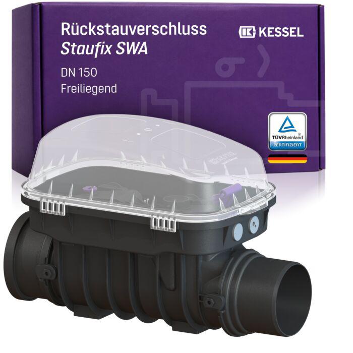 KESSEL Rückstauverschluss Staufix SWA DN 150 73150.10 freiliegend, für fäkalienfreies Abwasser, 2 mechanische Rückstauklappen, Notverschluss, EN 13564