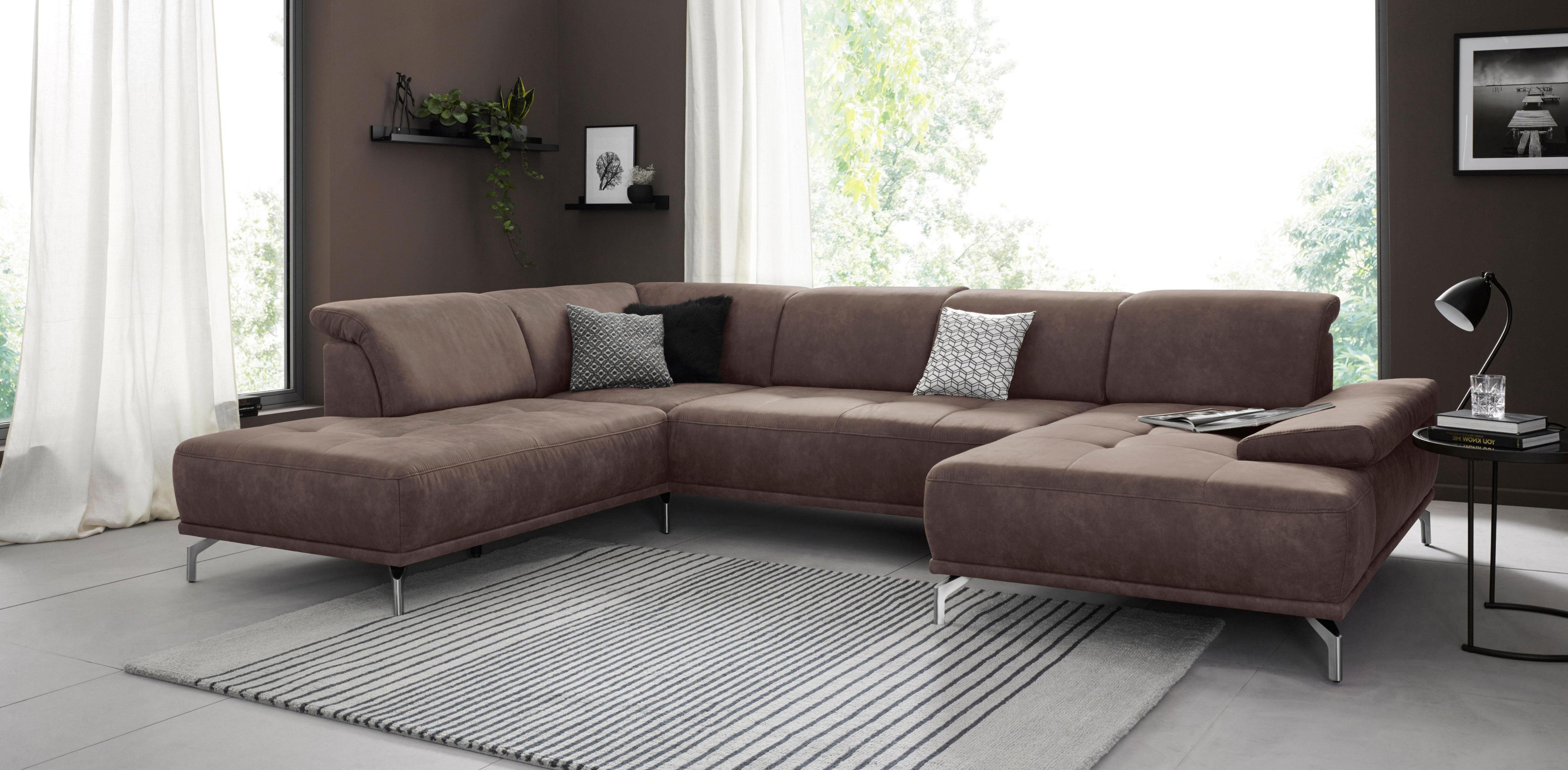 Wohnlandschaft OTTO HOME "Caluna", braun, B:334cm H:81cm T:235cm, Flachgewebe Mura: (100% Polyester);Luxus-Microfaser Vintageoptik (100%