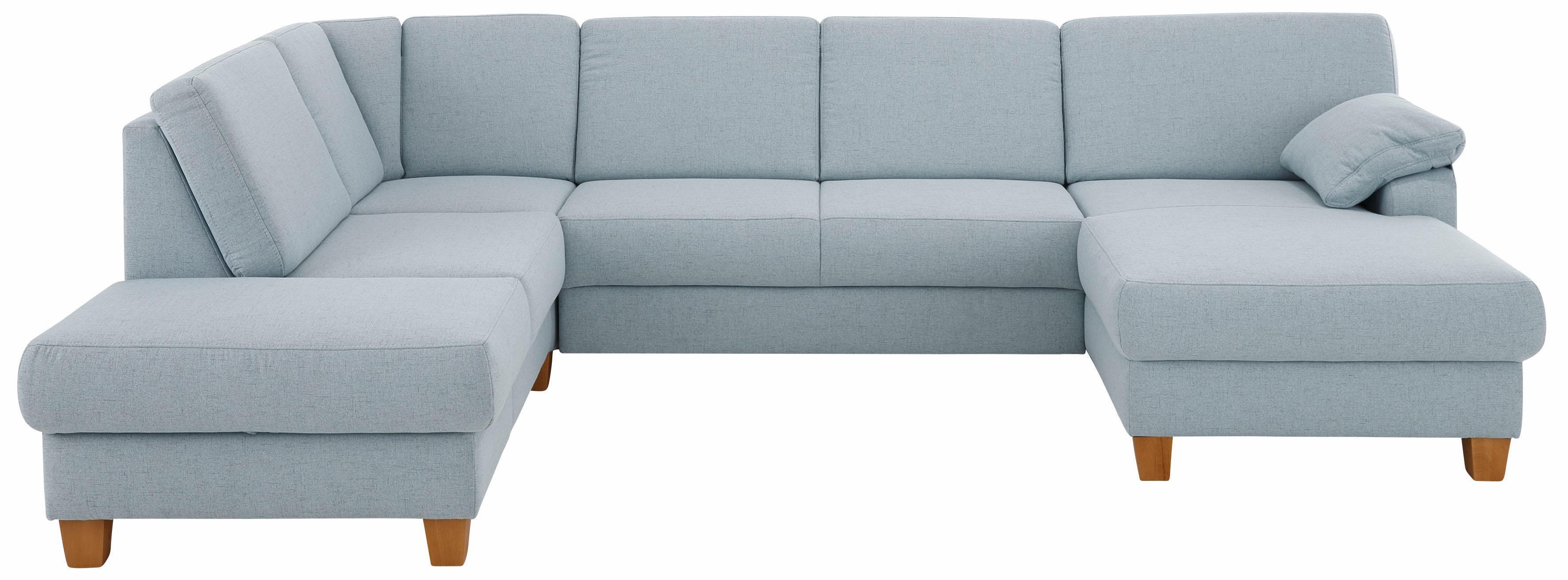 Wohnlandschaft HOME AFFAIRE "Belfort U-Form", blau (aqua), B:314cm H:88cm T:91cm, Luxus-Microfaser Vintageoptik(100% Polyester);Struktur fein ( 100%