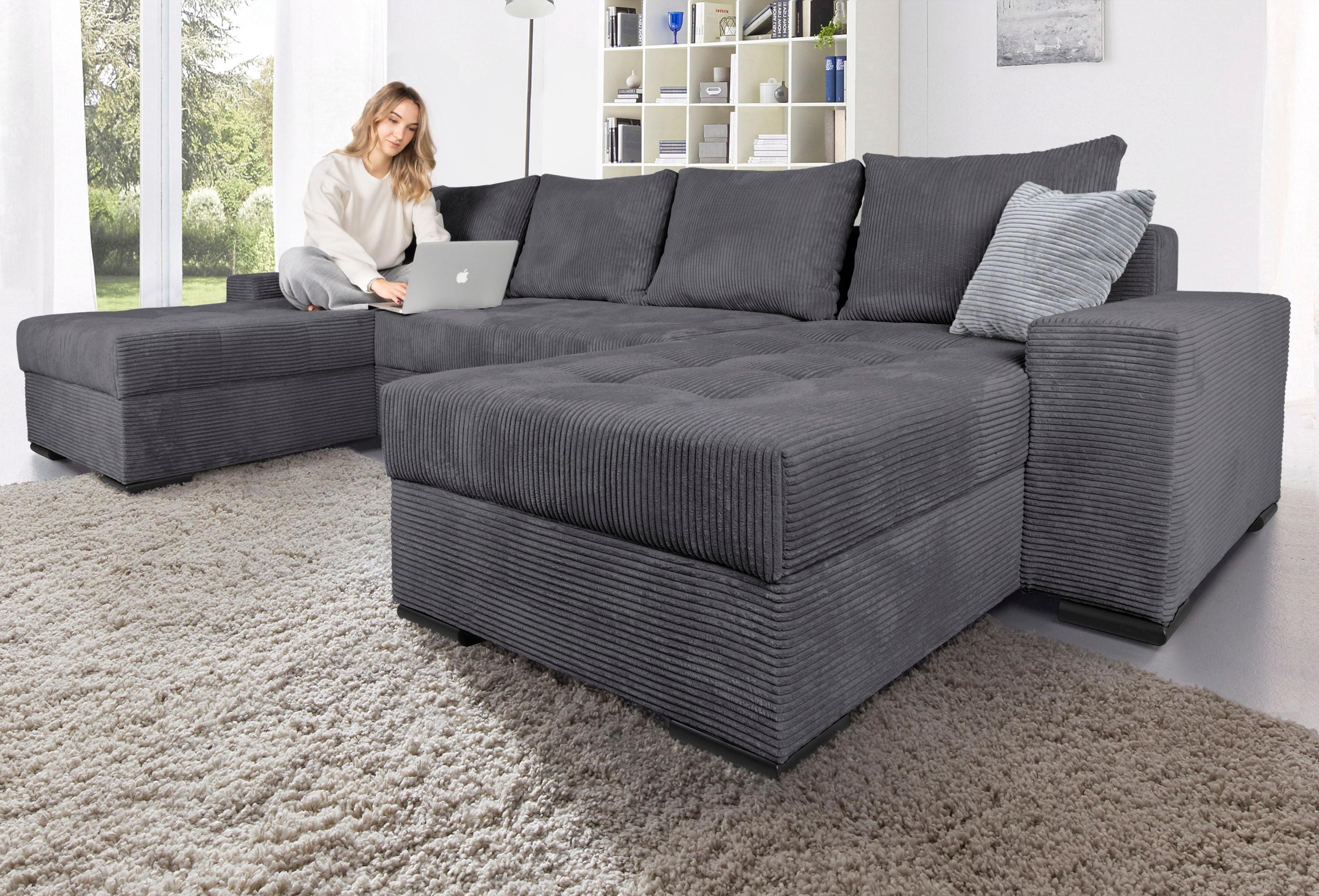 Wohnlandschaft COLLECTION AB "Josy XL U-Form, B: 313 cm in Cord, Cord-Mix", grau (anthrazit), B:313cm H:84cm T:161cm, 100% Polyester, Sofas,