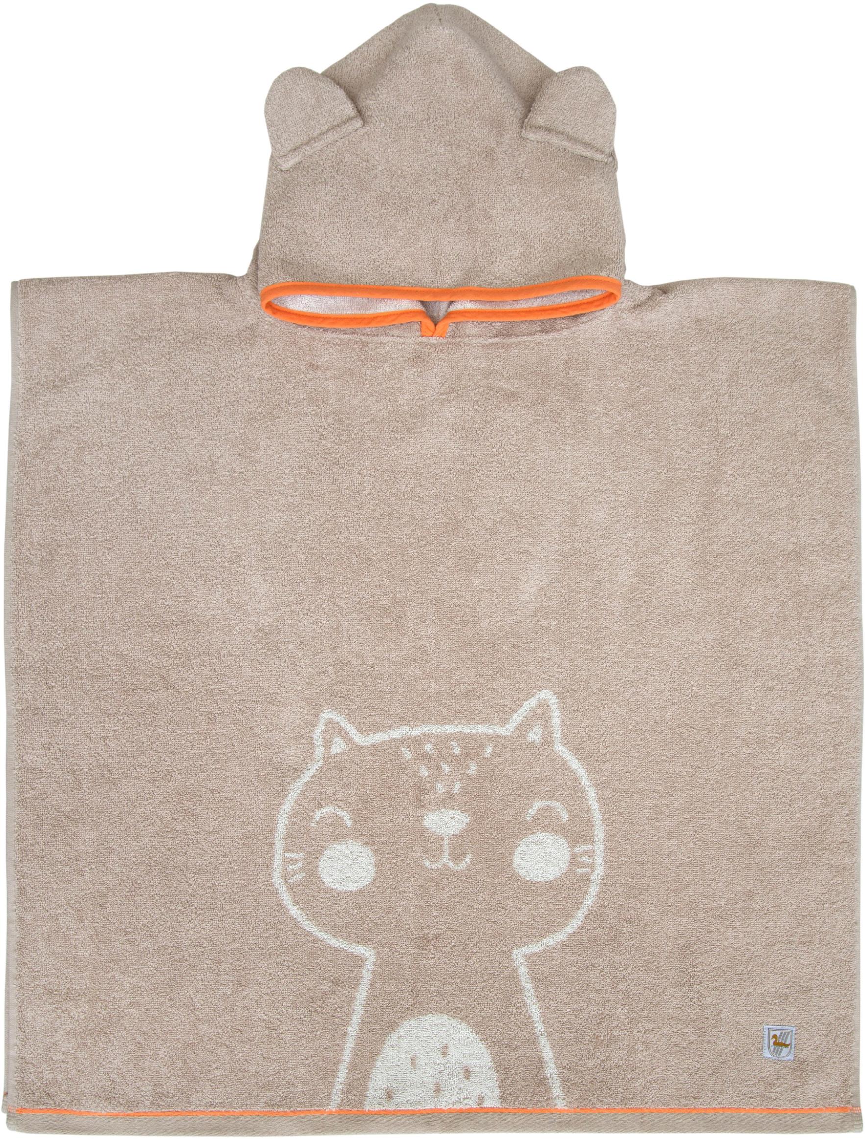 Badeponcho DYCKHOFF "Katze", beige (greige), L:60cm, Frottier, Hausmäntel, aus 100% Baumwolle